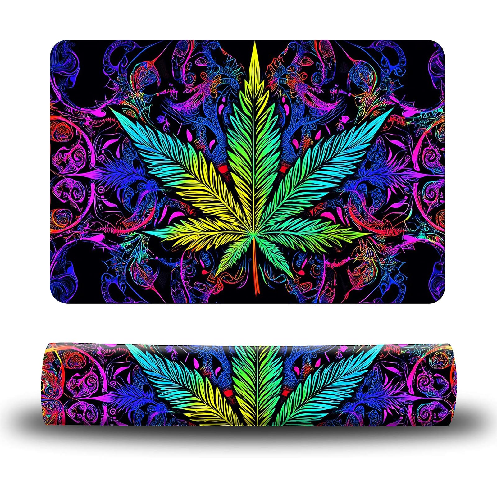 Dikoer Dog Food Mat, 19.6" x 23.6" Absorbent Pet Feeding Mat for Food and Water, Waterproof Diatom Mud Pet Placemat with Non-Slip Rubber Backing, Easy Clean Cat Bowl Mat for Floors - Green Leaves
