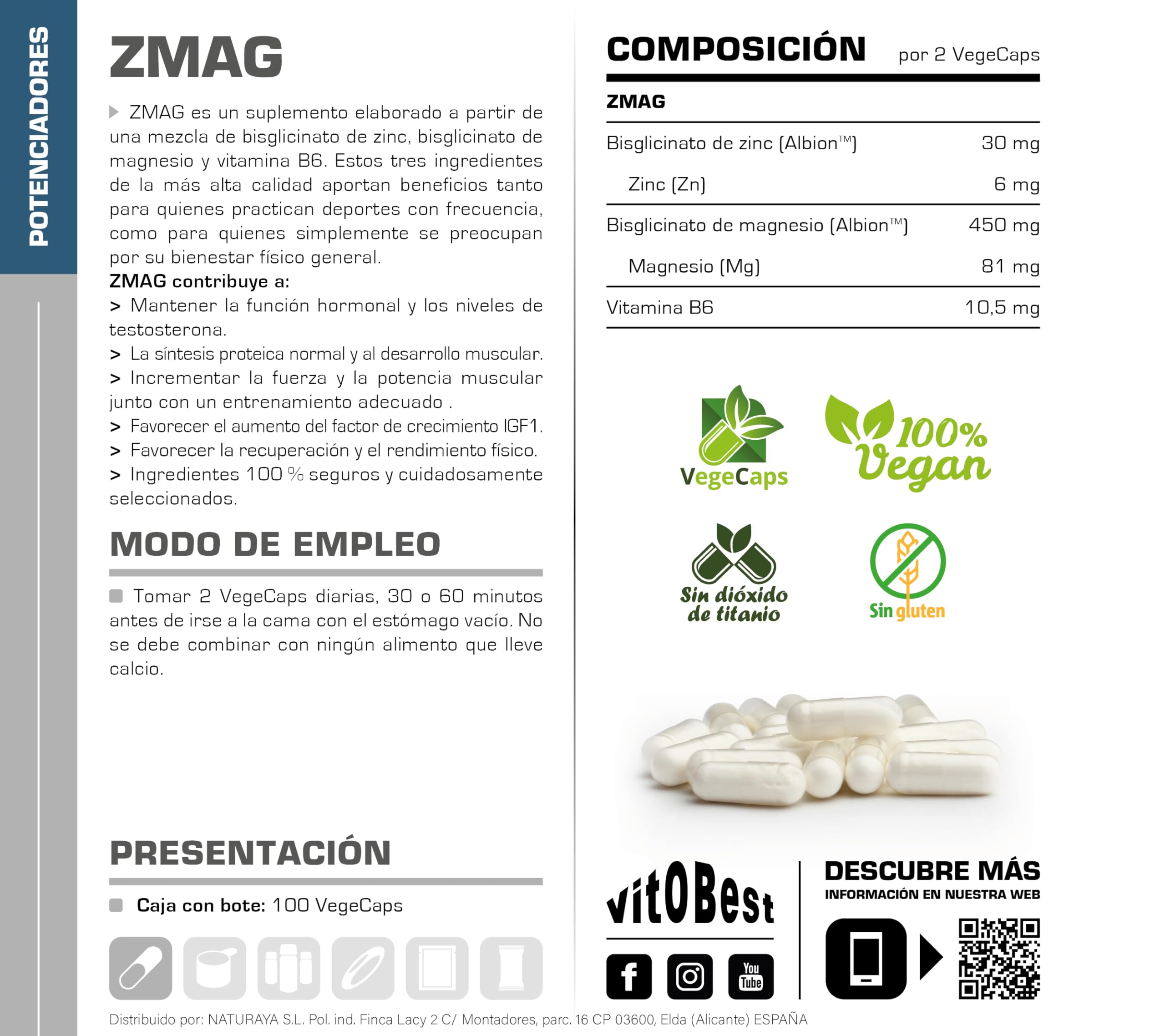 Vit.O.Best Zma 100 Caps 100 Capsulas 400 g