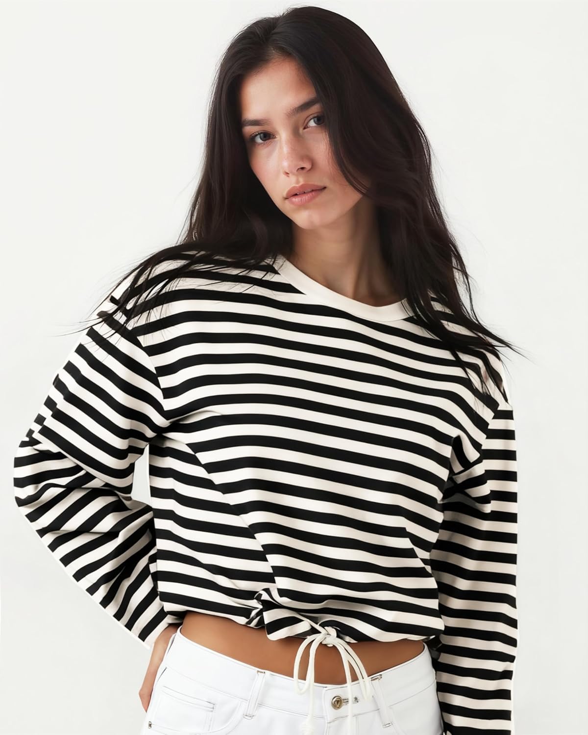 Sweatshirt for Women Y2k Long Sleeve Going Out Tops Striped Casual Fall Outfits Cropped Pullover Fashion Clothes - Image 3