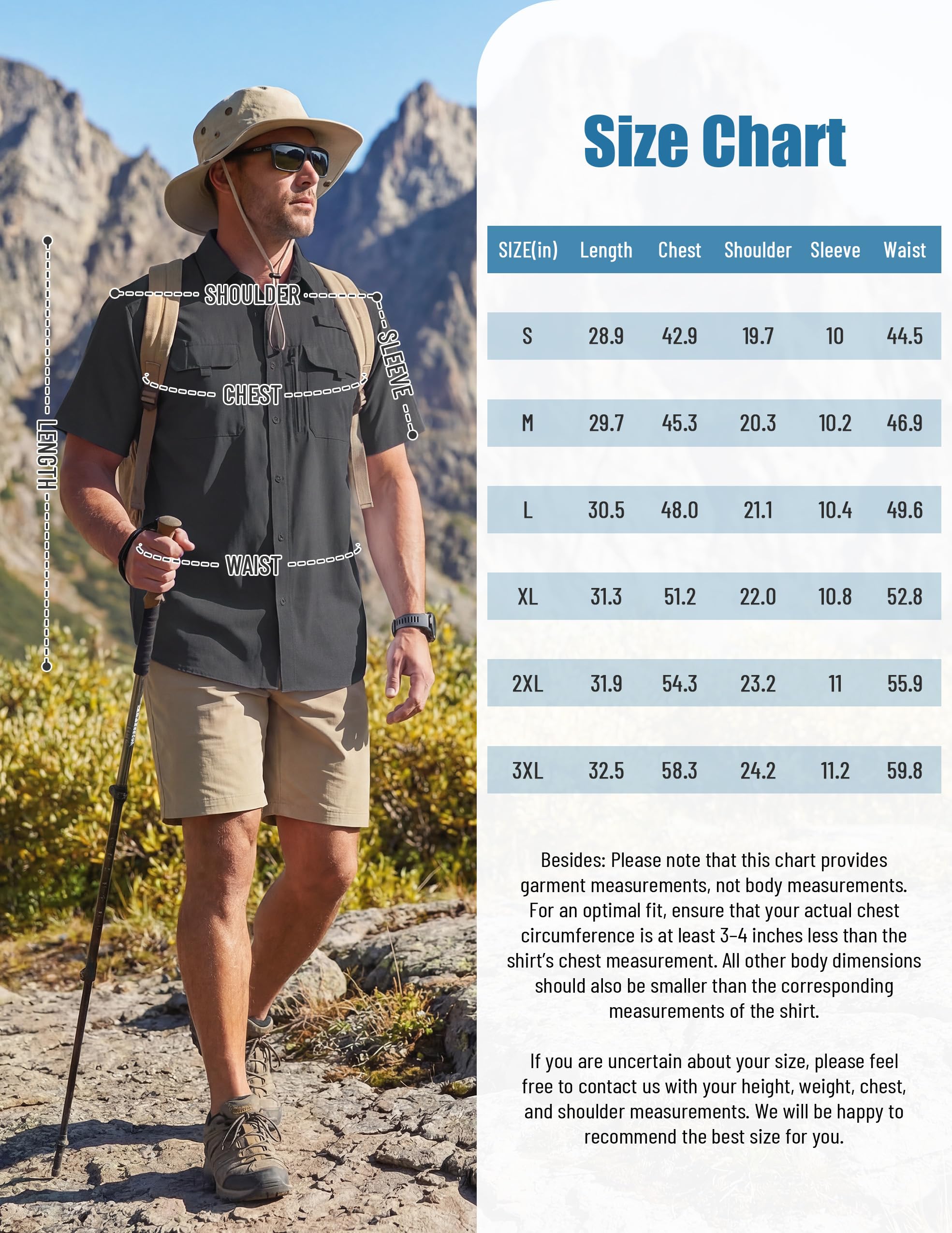 Chemise Homme Manches Courtes UPF 50+ Protection UV Séchage Rapide Légère Respirante Chemise Outdoor pour Randonnée Pêche Voyage Safari Travail
