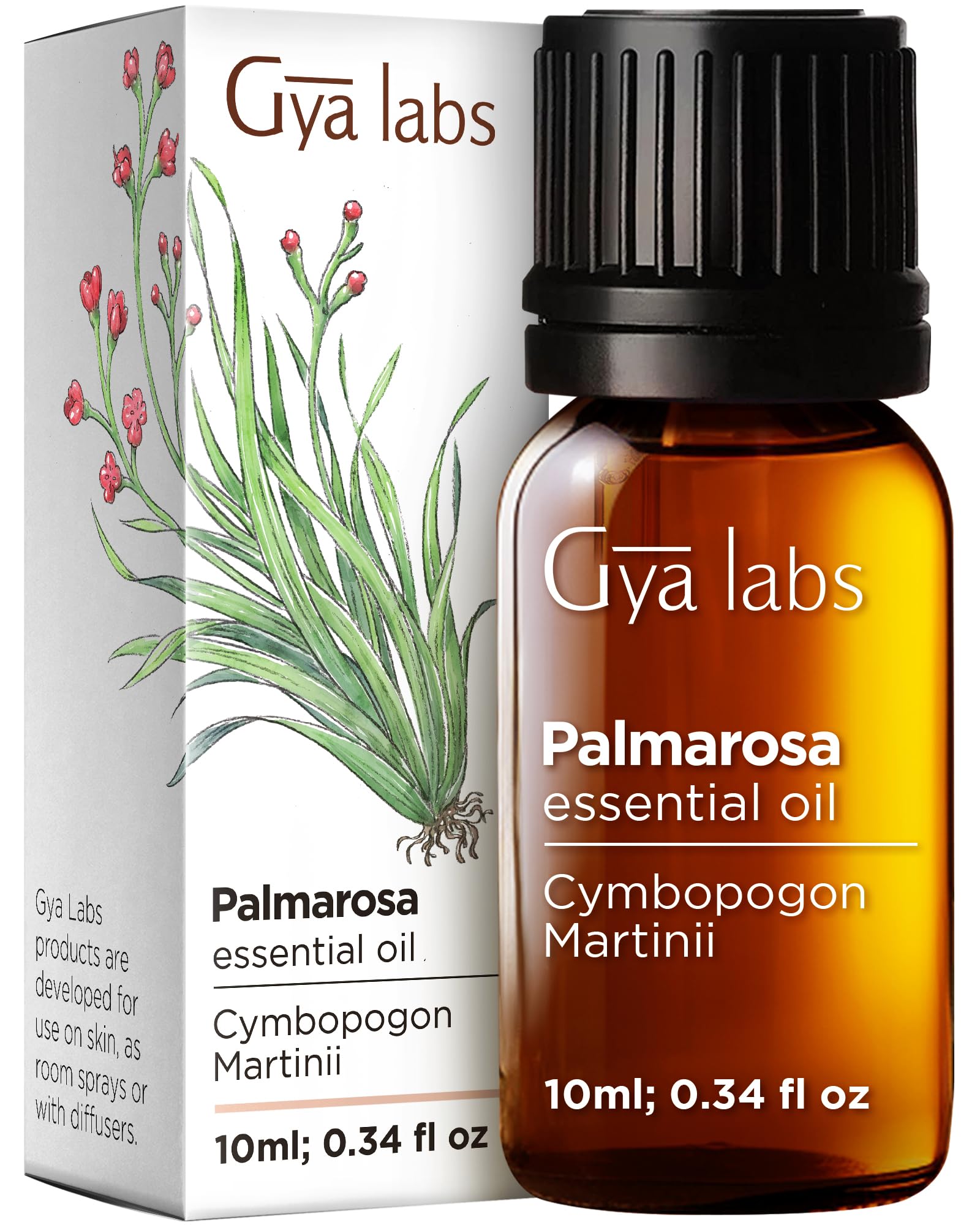 Gya Labs Palmarosa Essential Oil - 0.34 Fl Oz - for Hair, Skin, Diffuser, Aromatherapy & DIY Candle Making Scent