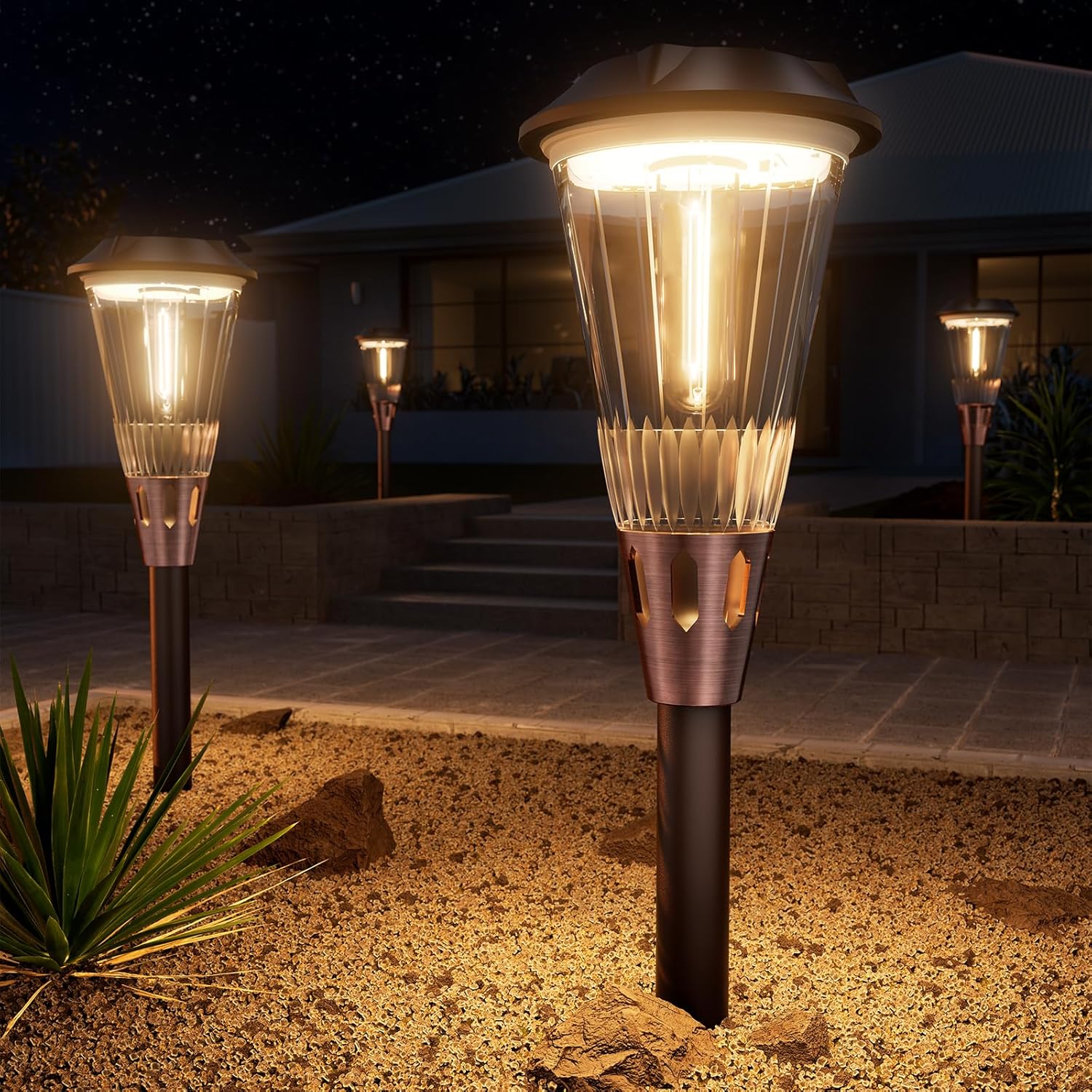 Bright Solar Pathway Lights Outdoor 8 Pack, 2-in-1 Warm&Cool Solar Lights Outdoor, Pathway Landscape Lighting Waterproof IP65, Auto On/Off Outdoor Light for Lawn Patio Walkway Garden Landscape 8 Pack Warm&Cool