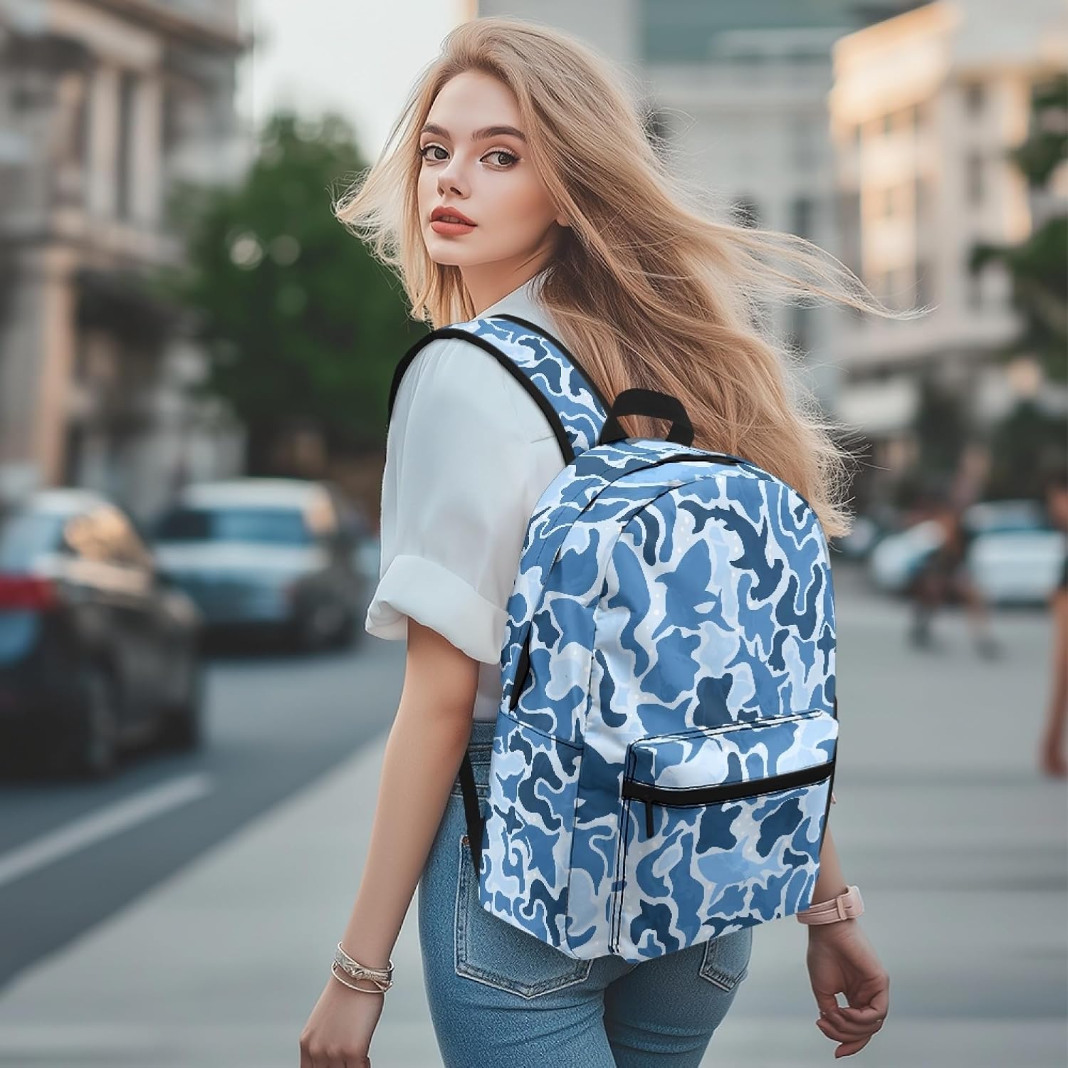 Amzbeauty Kids Animal Backpack For Boys Blue Camouflage Shark Print Back To School Backpacks Lightweight 17 Inch Large Capacity Book Bag With Pockets
