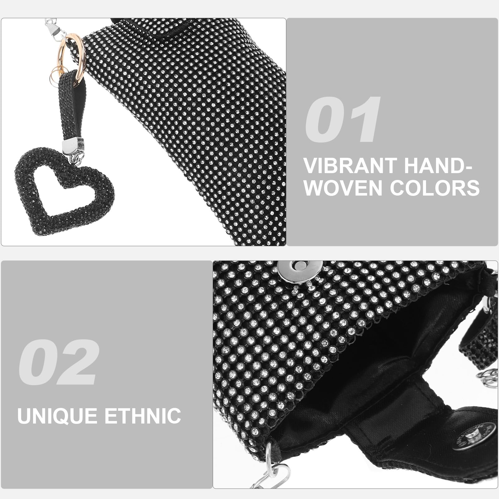 TOYANDONA Borsetta Porta Cellulare da Donna con Brillanti, Tracolla a Cuore, Materiale Acrilico e Nylon, Design Raffinato per Feste e Uscite Casual