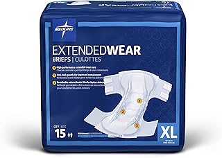 Sponsored Ad - Medline Extended Wear Overnight Adult Briefs with Tabs, Maximum Absorbency Adult Diapers, X-Large (15 Count)