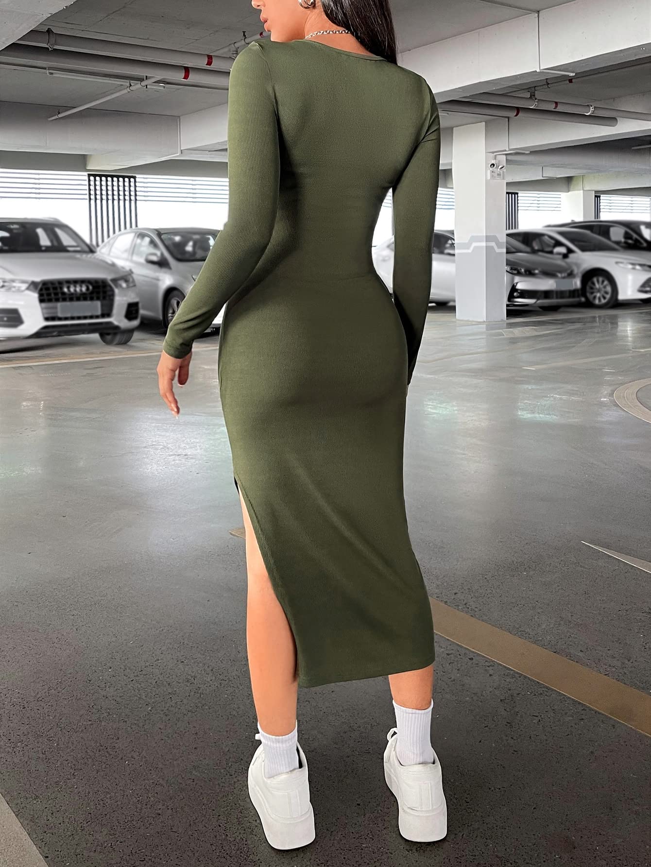 Amazon.com: Women's Dresses Square Neck Split Thigh Bodycon Dress Dress for  Women (Color : Army Green, Size : Medium) : Clothing, Shoes & Jewelry
