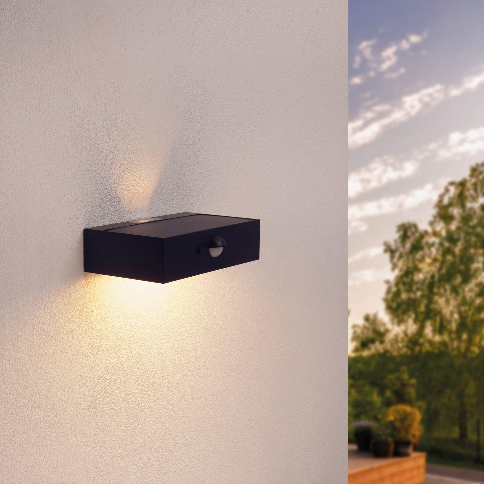 Ledvion Black - Modern Solar Wall Lamp On Solar Energy Whitemotion Sensor, 3W, 3000K, Ip65waterproof & 220 Lumen,