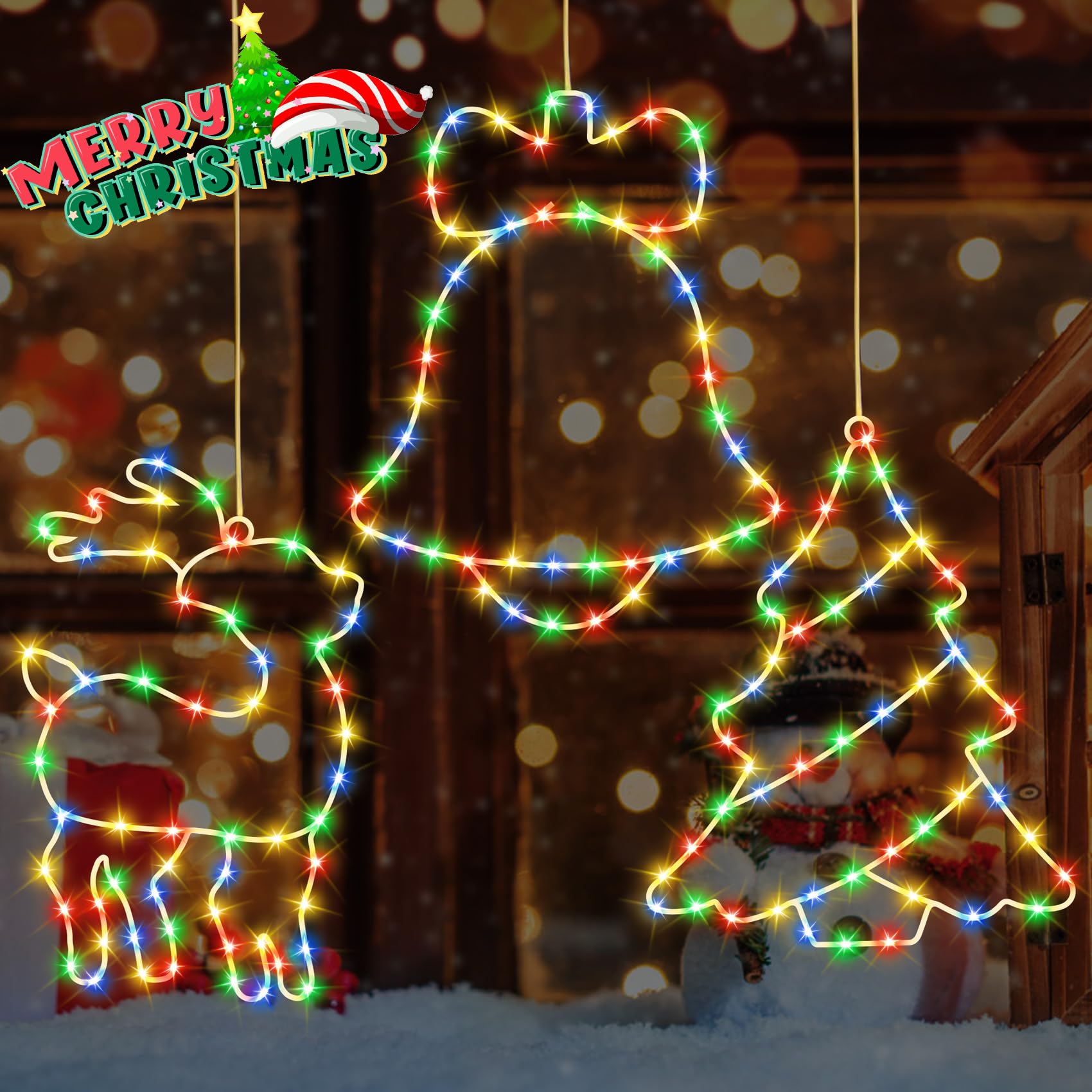 3 Piezas Luces de Navidad para Ventana, Navidad Decoración Luces con Pilas 8 Modos Luces LED de Decoración de Navidad Colorido para Interior Exterior Decoración Navideña para Ventanas Balcones