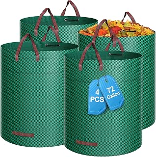 4 Pack 72 Gallons Reusable Yard Waste Bag, Large Lawn and Leaf Bags with 4 Reinforced Handles, Heavy Duty Large Garden Waste Bin Container for Leaves, Grass Clippings, Camping Yard Recycling