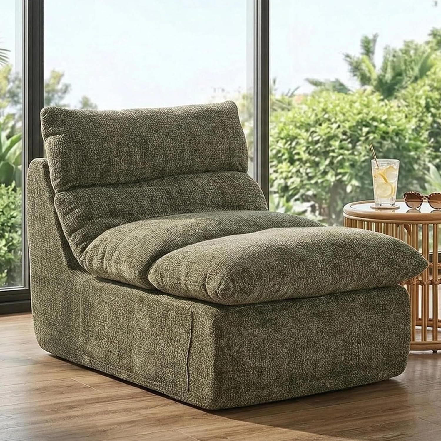 Furnimart Chenille Bean Bag Chair Lazy Sofa, High Density Compression Foam (No Sag), No Assembly, Washable Cover, Ergonomic Support for Adults (Olive Green)