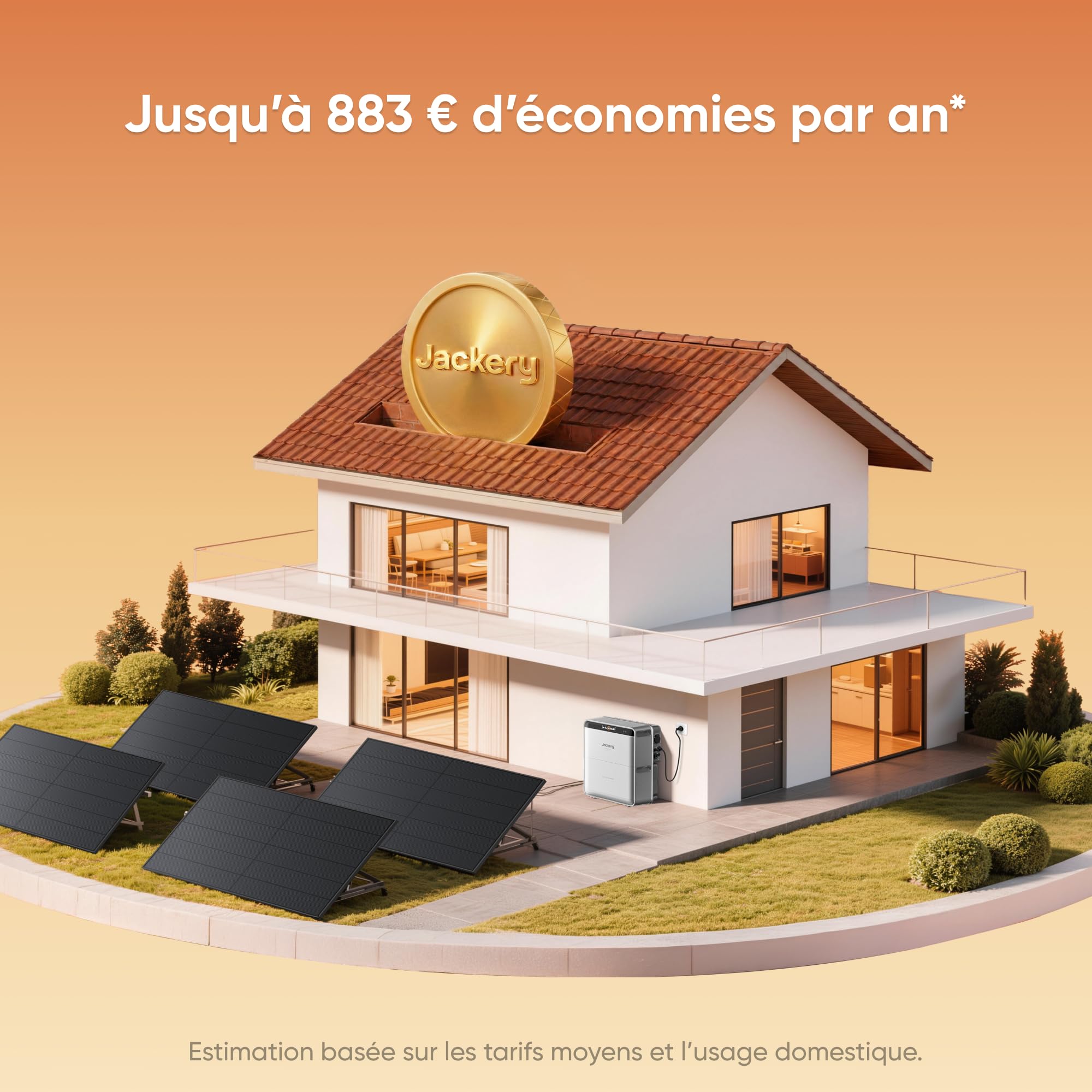 Jackery SolarVault 3 Pro Kit Solaire Balcon avec Batterie, BP2500 (2,52kWh), 4×500W Panneaux Bifaciaux Verre-Verre, 4000W 4 MPPT, Extensible 15,12kWh, Autoconsommation Plug & Play