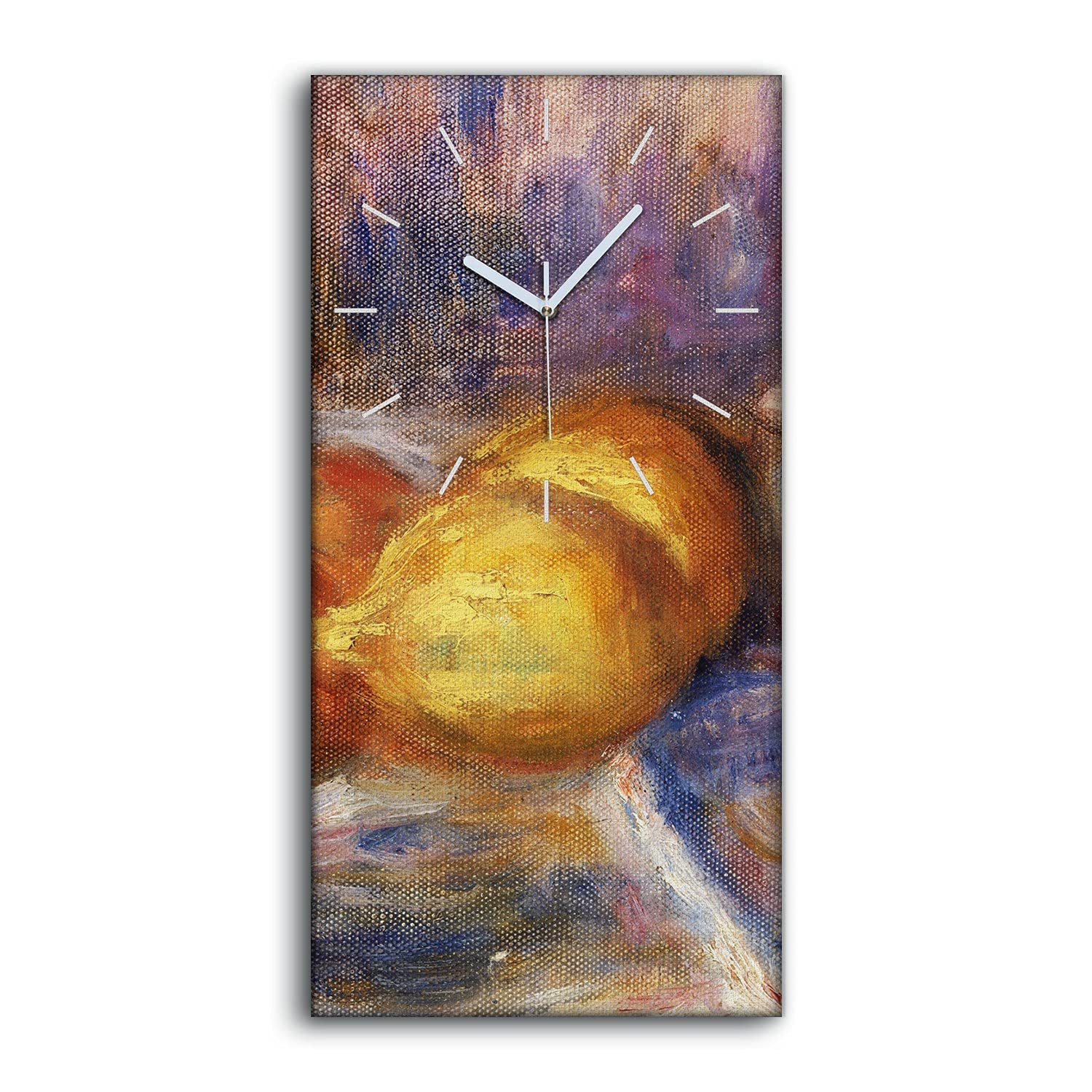 Horloge sur toile citrons orange cuisine salon décoration moderne 30x60