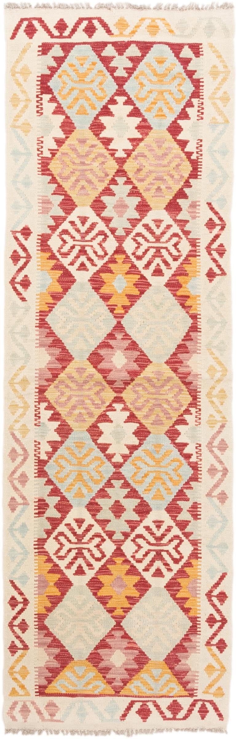 Tapis Kilim Afghan 78x245 tissé main en pure laine d'Orient