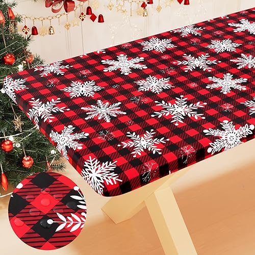 smiry Mantel rectangular de pícnic, fundas elásticas impermeables para mesas de 4 pies, manteles de vinilo con parte trasera de franela lavable para