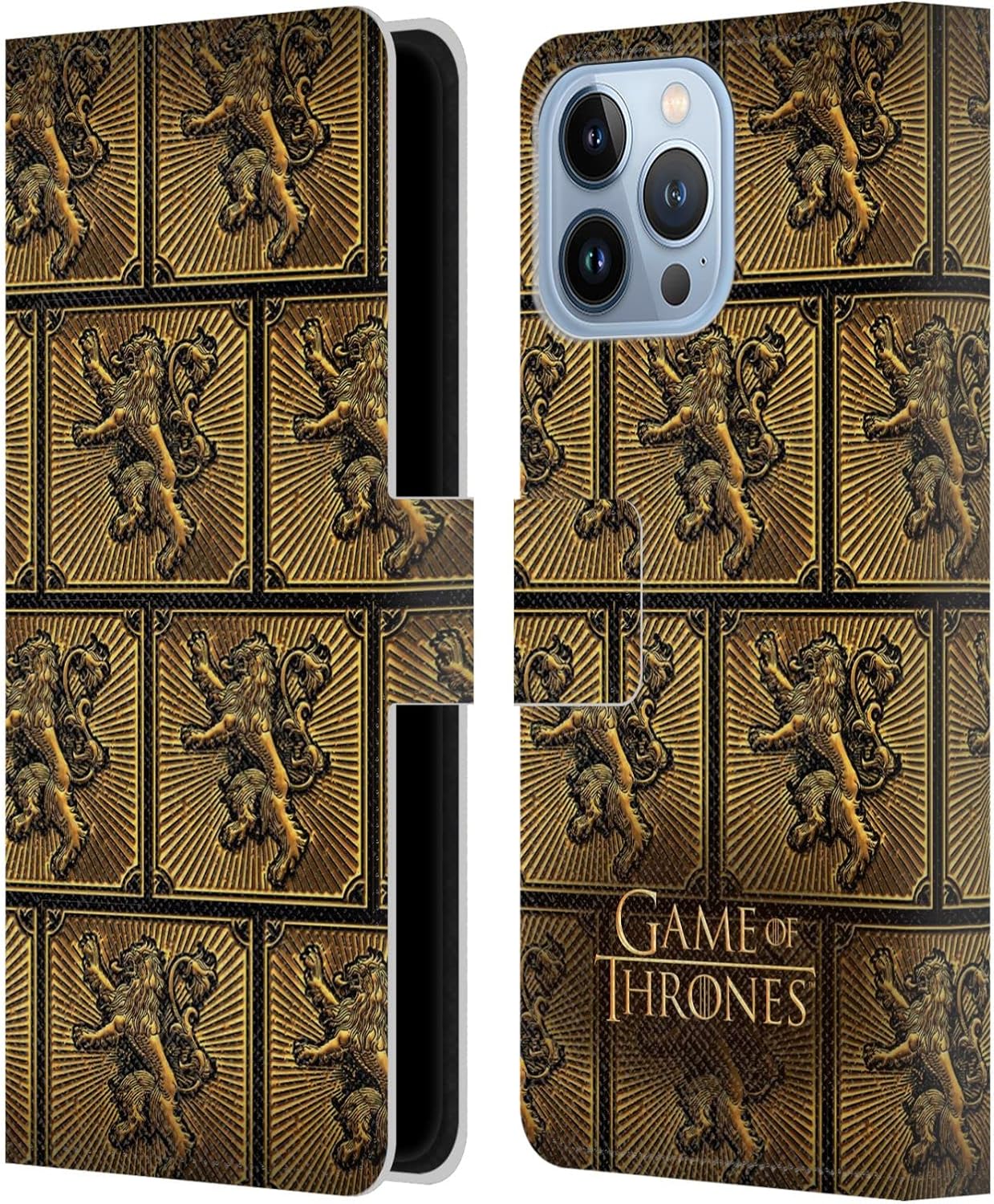 Head Case Designs Officially Licensed HBO Game of Thrones Lannister Border Golden Sigils Leather Wallet Case Compatible with Apple iPhone 13 Pro Max