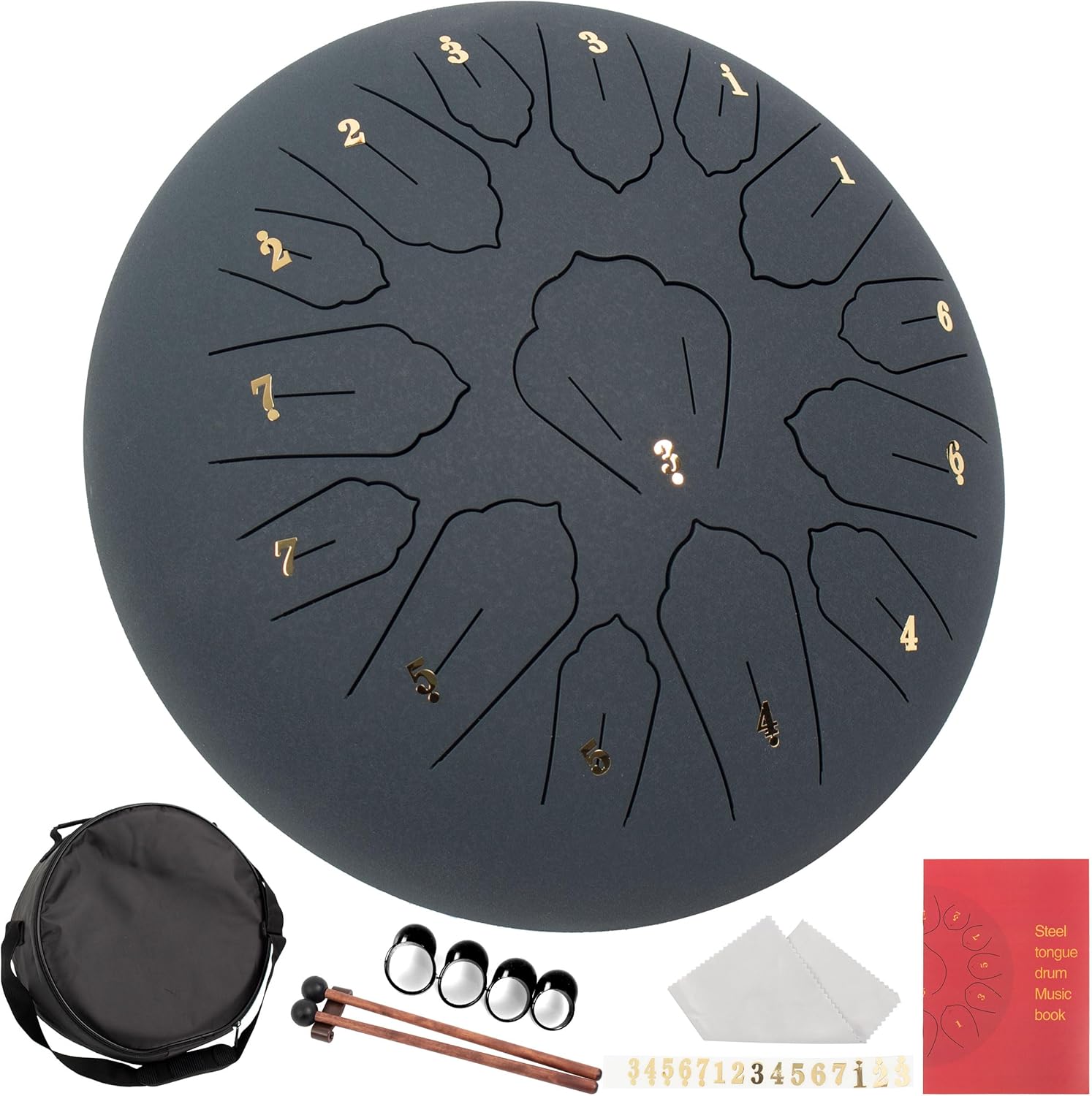Steel Tongue Drum 15 Notes 12" C-key with accessories