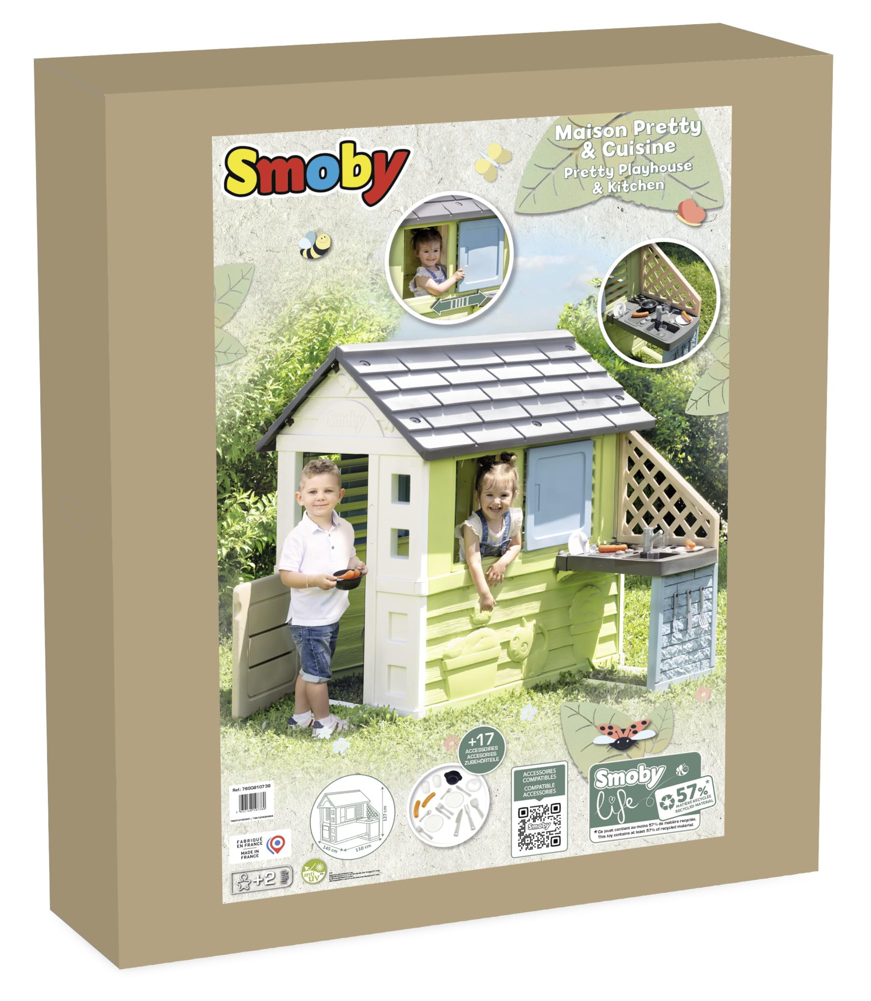 Smoby Life - Ładny domek + Letnia kuchnia - Płyta grillowa i zlew - Liczne akcesoria - Materiał z recyklingu - Od 2 lat - Wyprodukowano we Francji