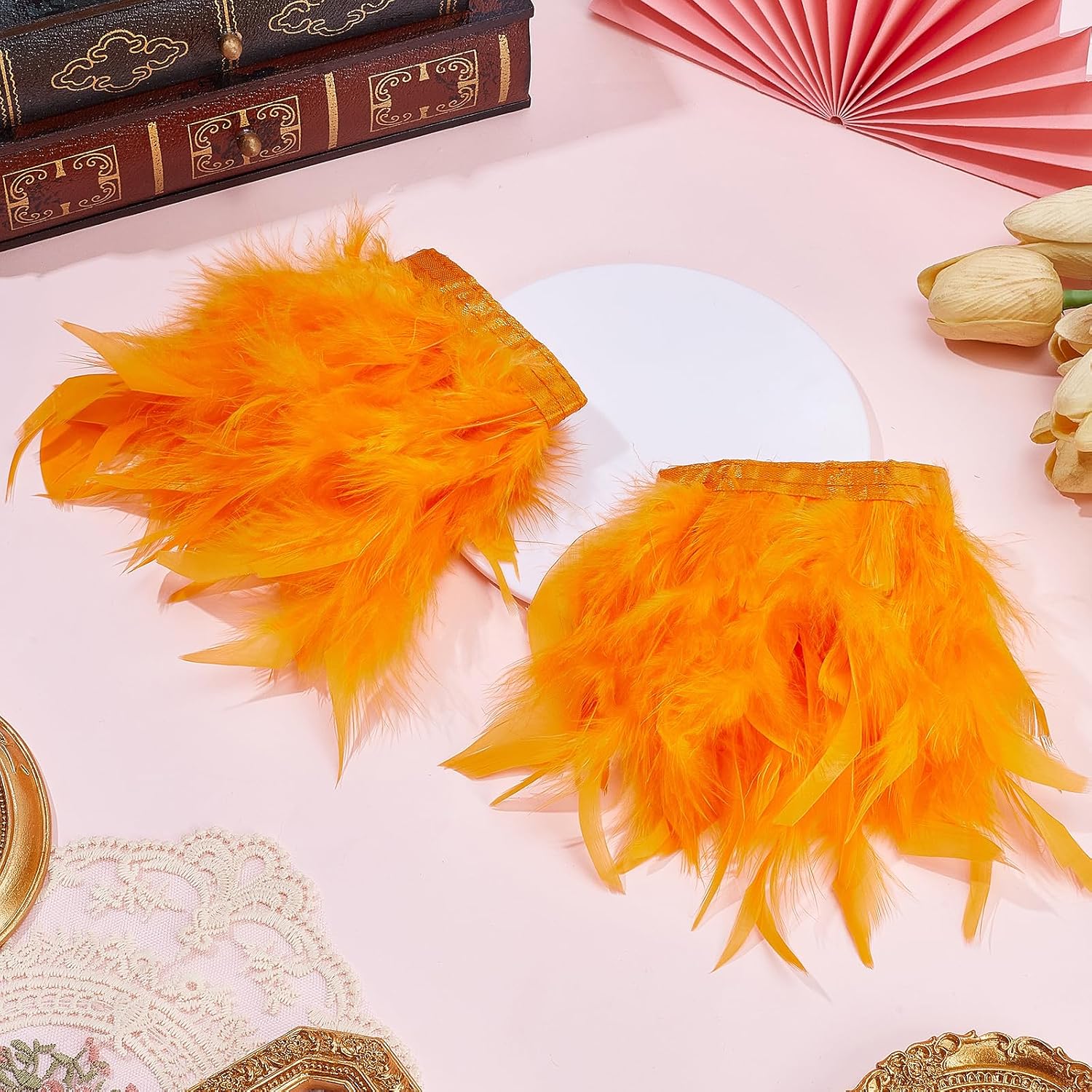 2pcs Feather Wrist Bracelet Cuffs Bracelet with Hook and Loop Fastener Feather Snap Ring Cuffs Circle Wristband for Women Carnival Dance Birthday Party Costume Accessories image 5