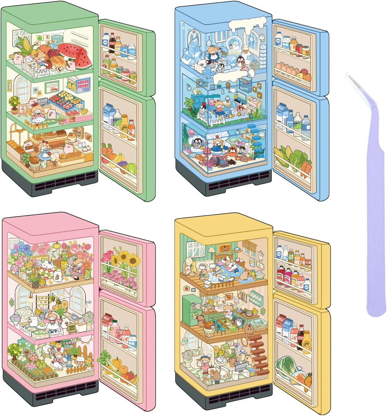Girls 3D Miniature Scene Stickers,4 Sets Tuxedo Cat DIY House Stickers for Cool Go-Karts, Kitchen Battle, Marble Legend, Cat's World, 3D Sticker Scenes for Adult Kids Relief Stress Pass The Time image 4