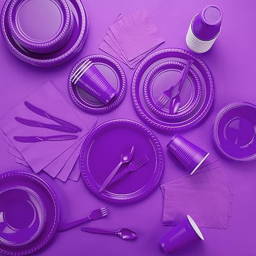 Miniatura 7 de Paquete grande de 100 servilletas moradas para bebidas, ideal para bodas, fiestas, cumpleaños, cenas, almuerzos, cócteles (5 x 5 pulgadas)