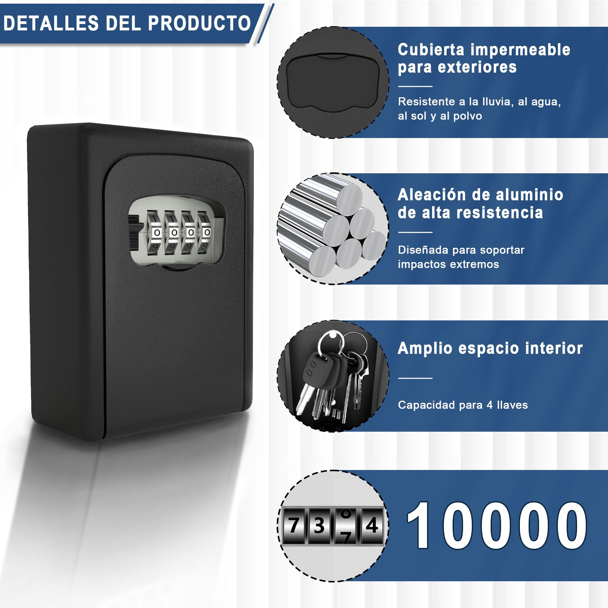 Caja de Seguridad para Llaves, Impermeable Cajetin Llaves con Codigo, Caja de Cerradura Pared, para Home Office Garage School, Exterior