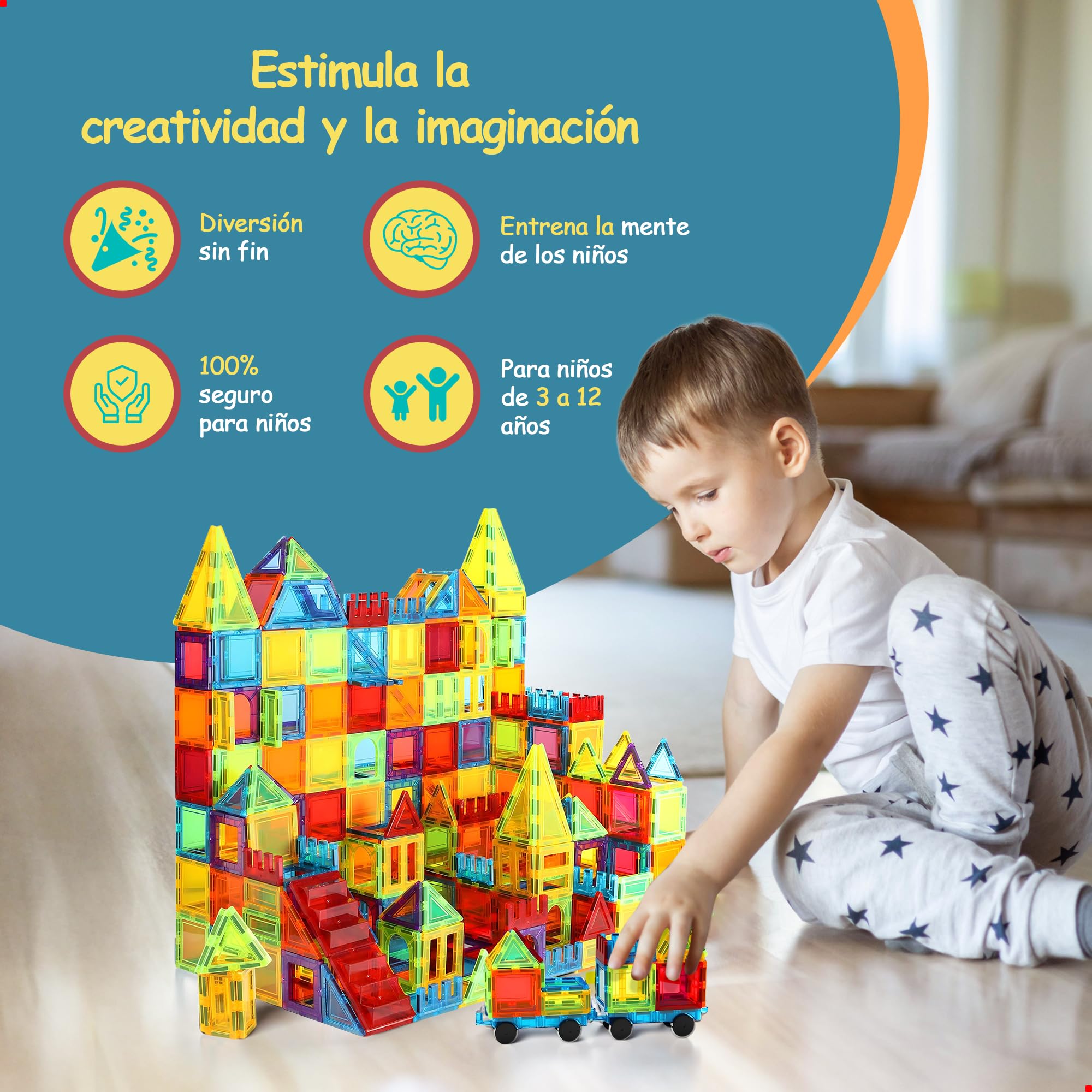 Olvy - Juego de 120 Bloques de construcción magnéticos Montessori para niños, diseño magnético a Partir de 3 años, Ladrillos Luminosos y Azulejos magnéticos (120 Azulejos magnéticos)
