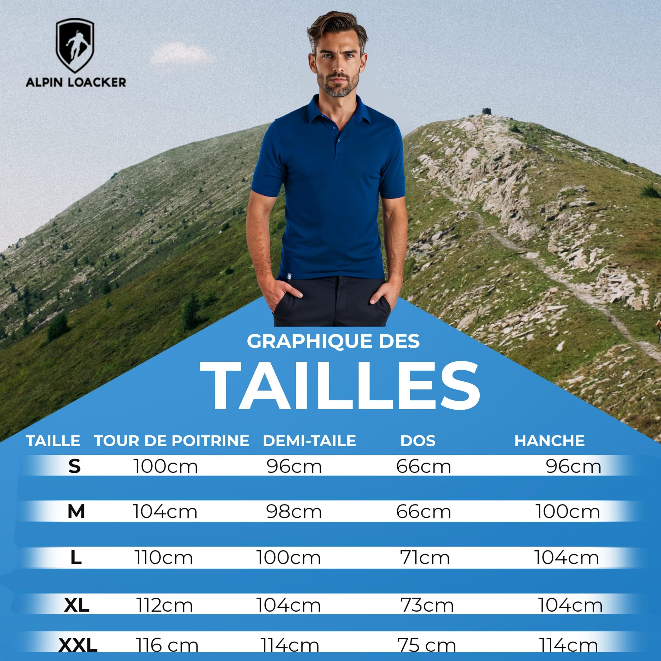 ALPIN LOACKER T-Shirt en Laine mérinos à Manches Courtes pour Homme - Anti-Transpiration - Haut Thermique Respirant et Polo, Polo Bleu, XL