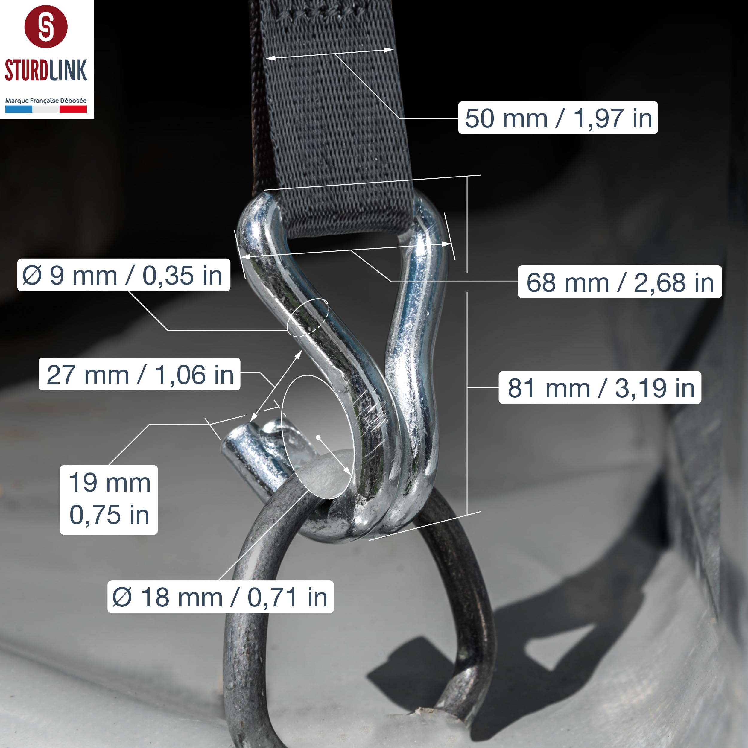Cinghie con Cricchetto Automatiche 50mm 3m LC 750kg/1500kg con Gancio in Acciaio [x2] | Avvolgitore Automatico | Cinghia Fissaggio per Rimorchio, Carrello per Quad Barca Enduro | EN 12195-2 Sturdlink®