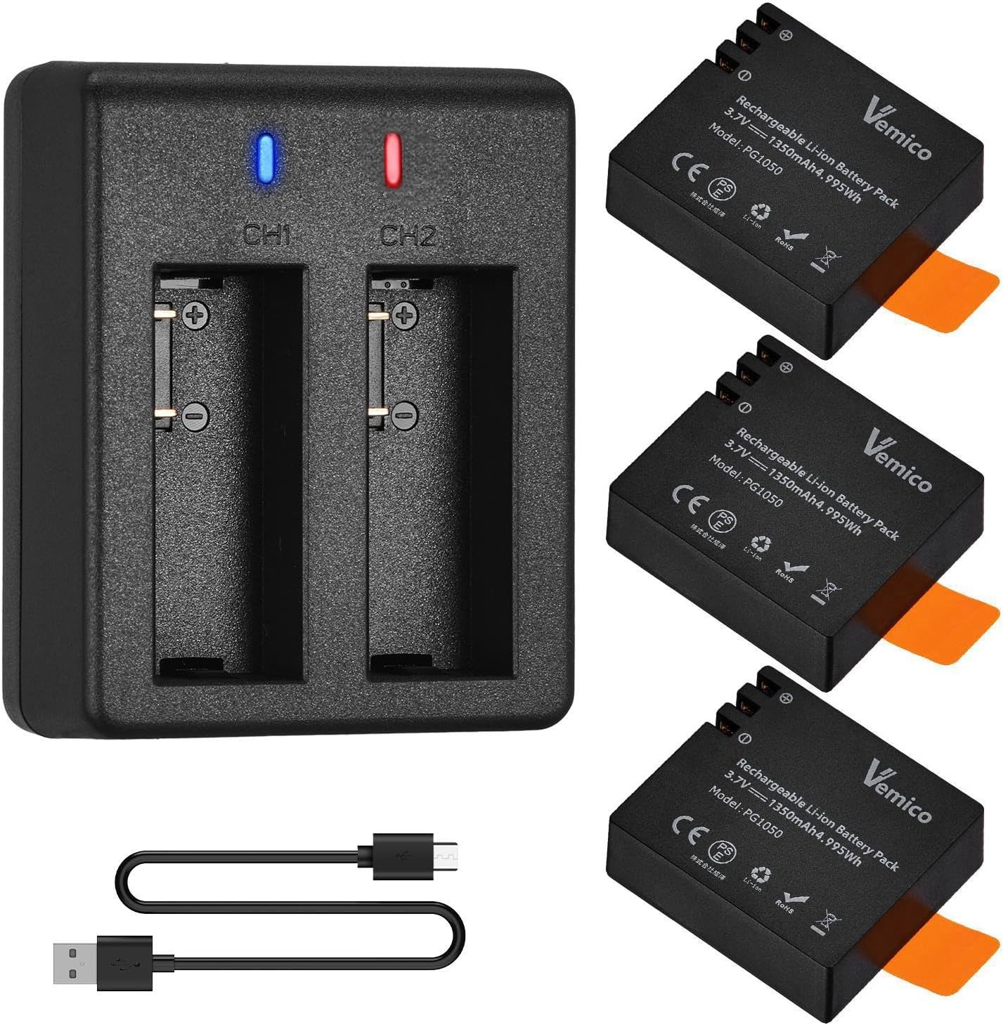 PG1050 Action Camera Battery, 1050mAh Rechargeable