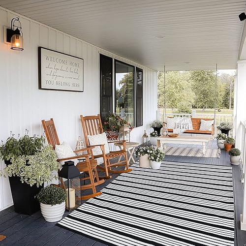 Miniatura 85 de CAINANEL Alfombra de exterior a rayas blancas y negras de 27.5 x 43 pulgadas, tapete de algodón tejido a mano para interiores y exteriores