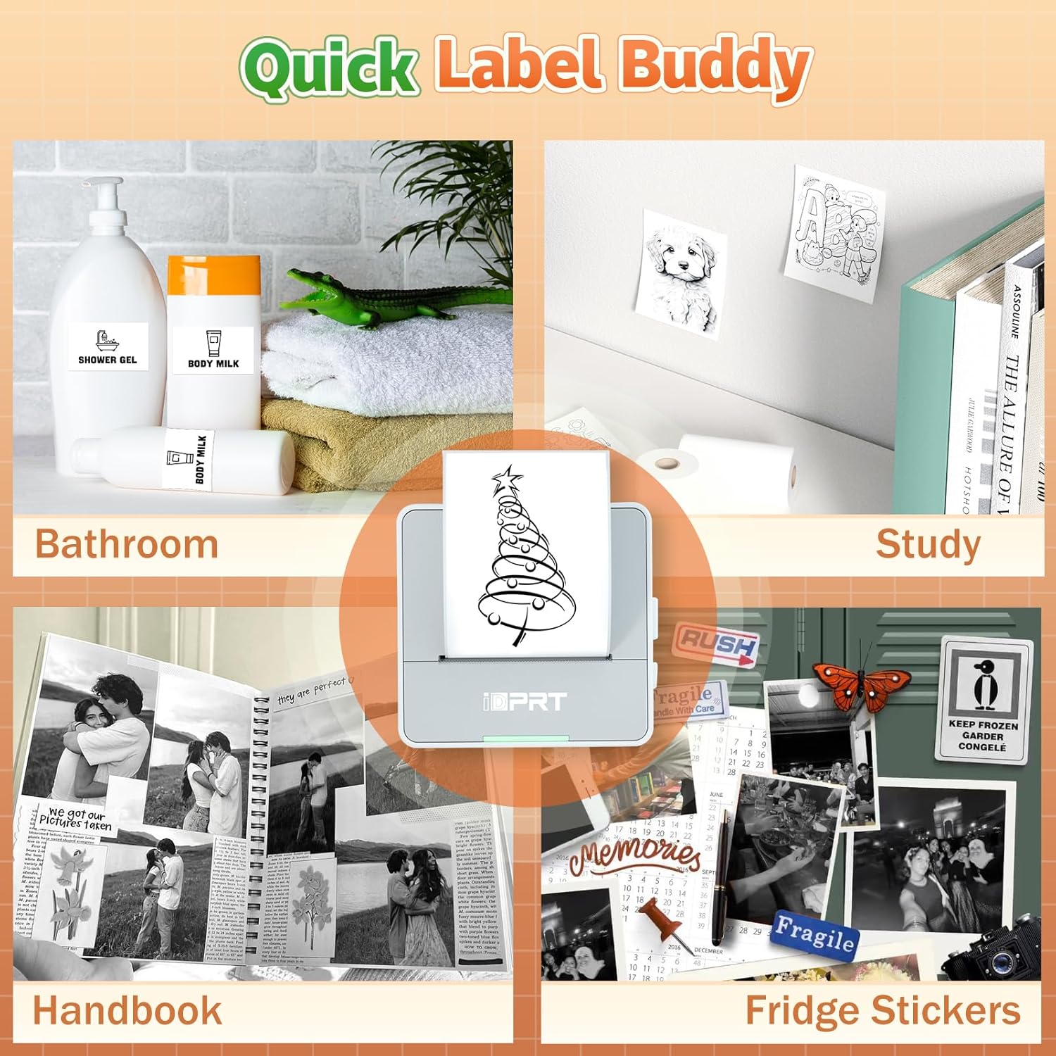 iDPRT S2 Mini Printer with 6 Rolls Thermal Sticker Paper Bundle