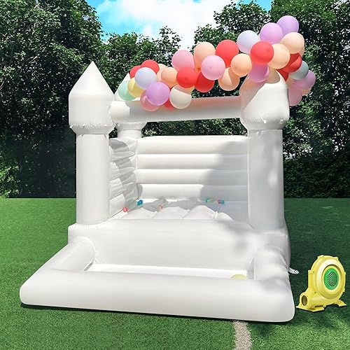Castillo inflable blanco con soplador de aire para niños de todas las edades, fiesta de cumpleaños, boda o alquiler comercial (PVC duradero, 10 x 8