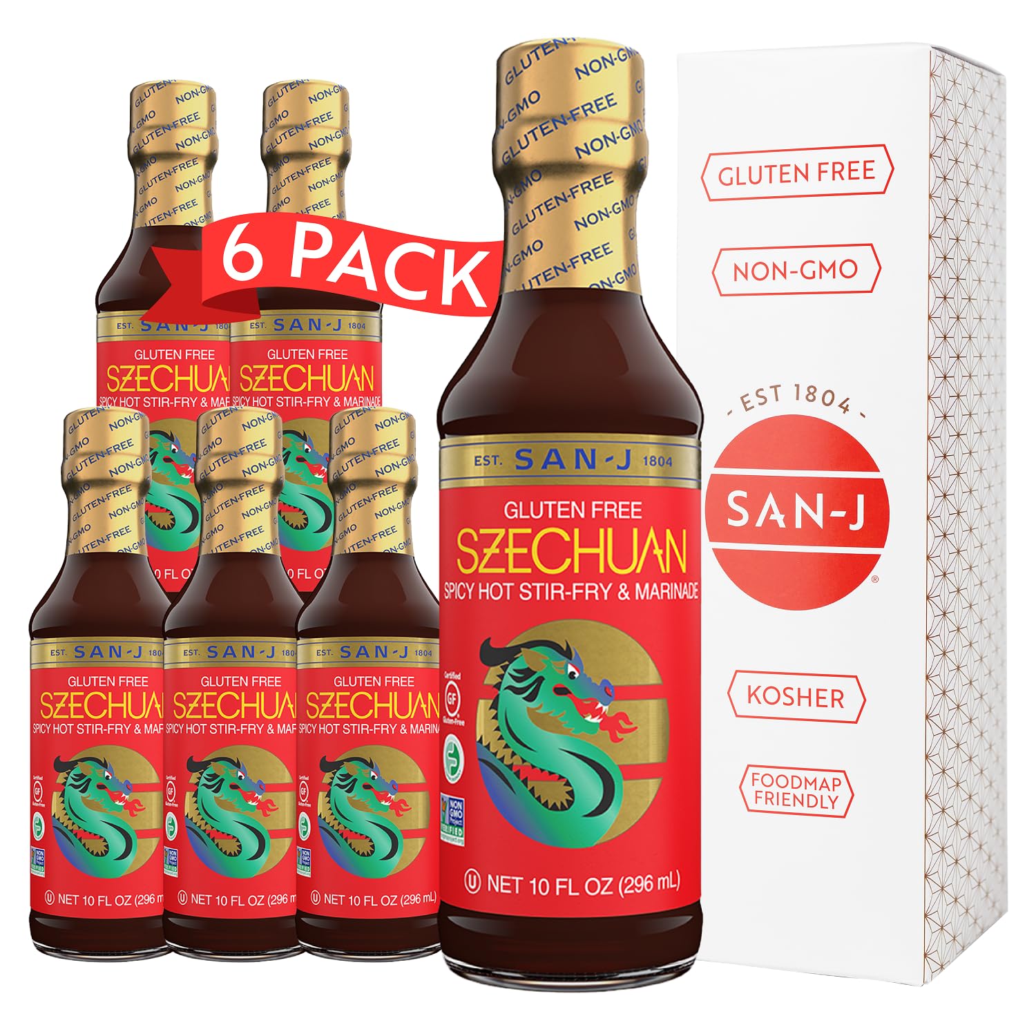 San-J - Spicy Gluten Free Szechuan Sauce - Non-GMO - 10 oz. Bottles - 6 Pack