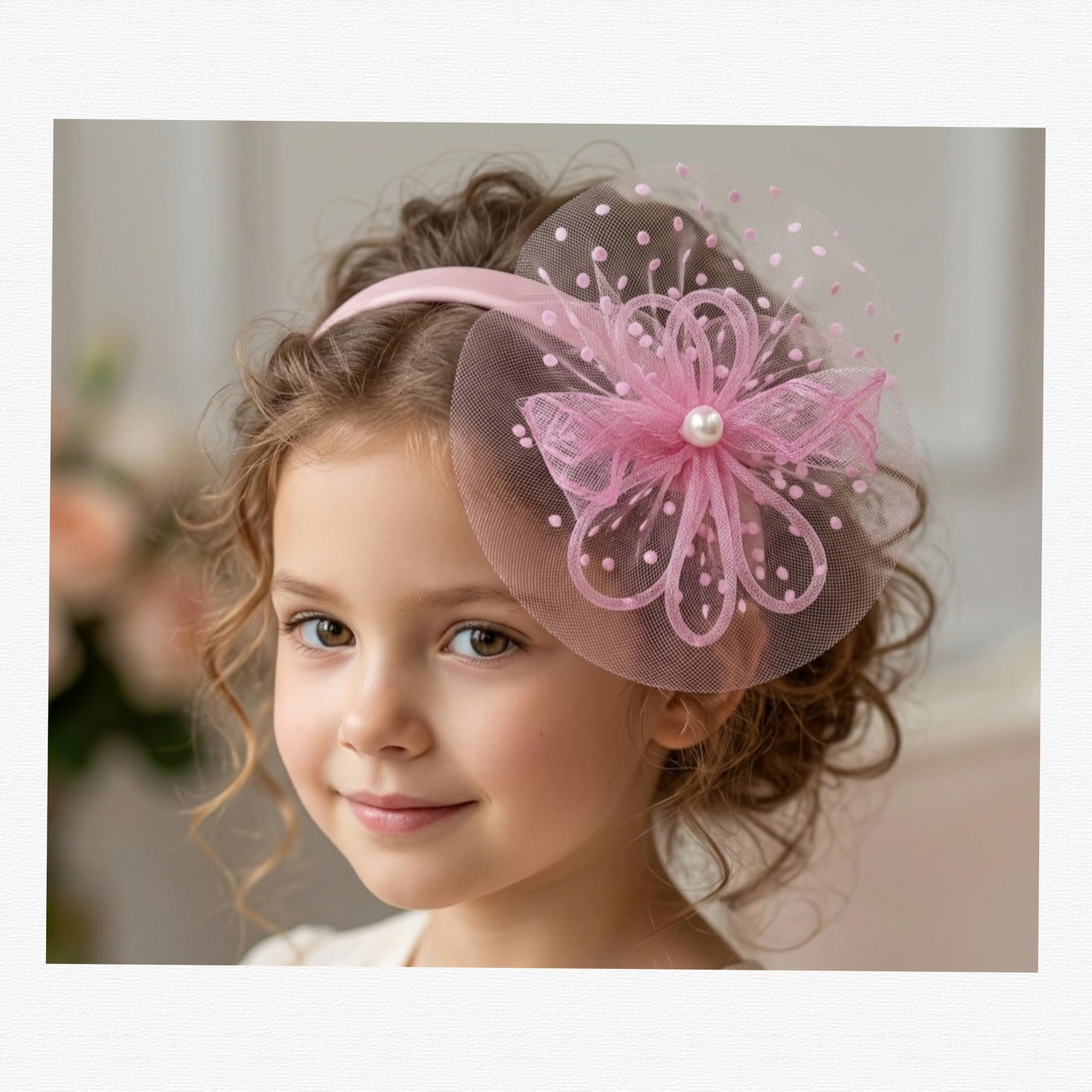 2-in-1 Mesh Hair Fascinator with Interchangeable Headband and Clip – Elegant Rose & Pearl Detail for Weddings, Tea Parties, and Formal Events (20 cm) (Pink)-image-42