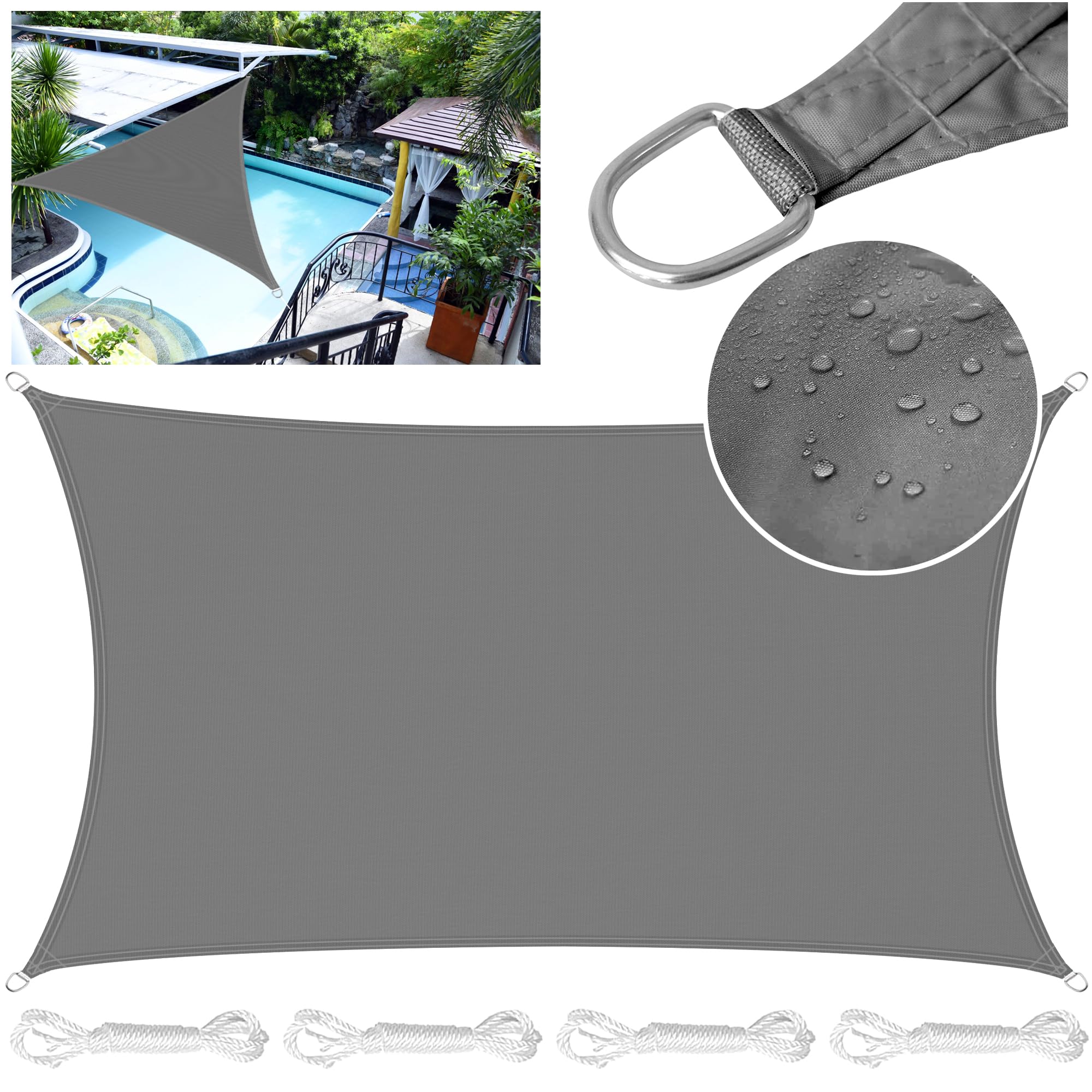Voile d'ombrage rectangulaire 2x4m gris foncé imperméable PES