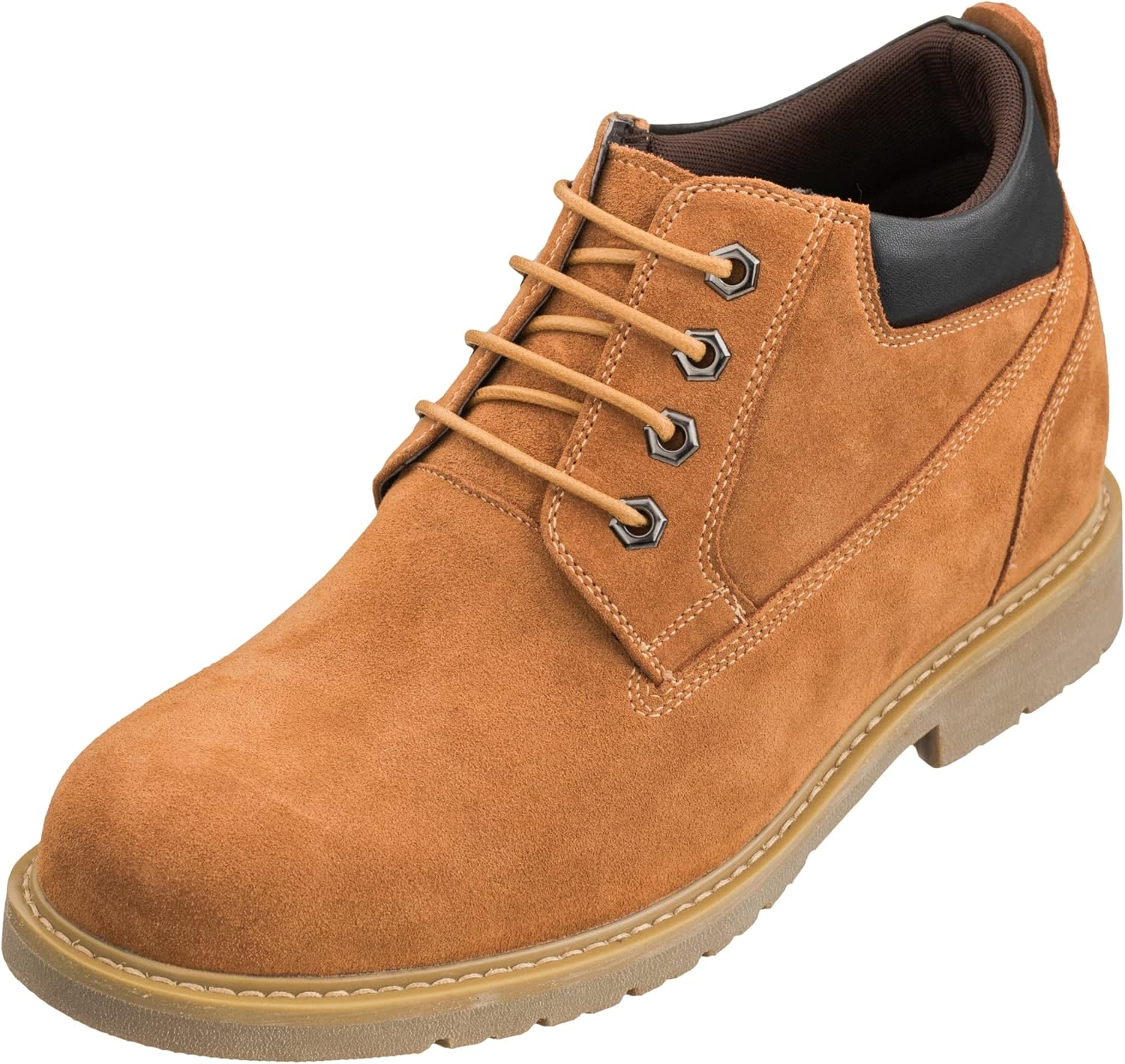 CALTO Men's Invisible Height Increasing Elevator Shoes - Nubuck Brown Leather Lace-up Round-Toe Work Boots - 3.2 Inches Taller - S23021 - Size 8 D(M) US