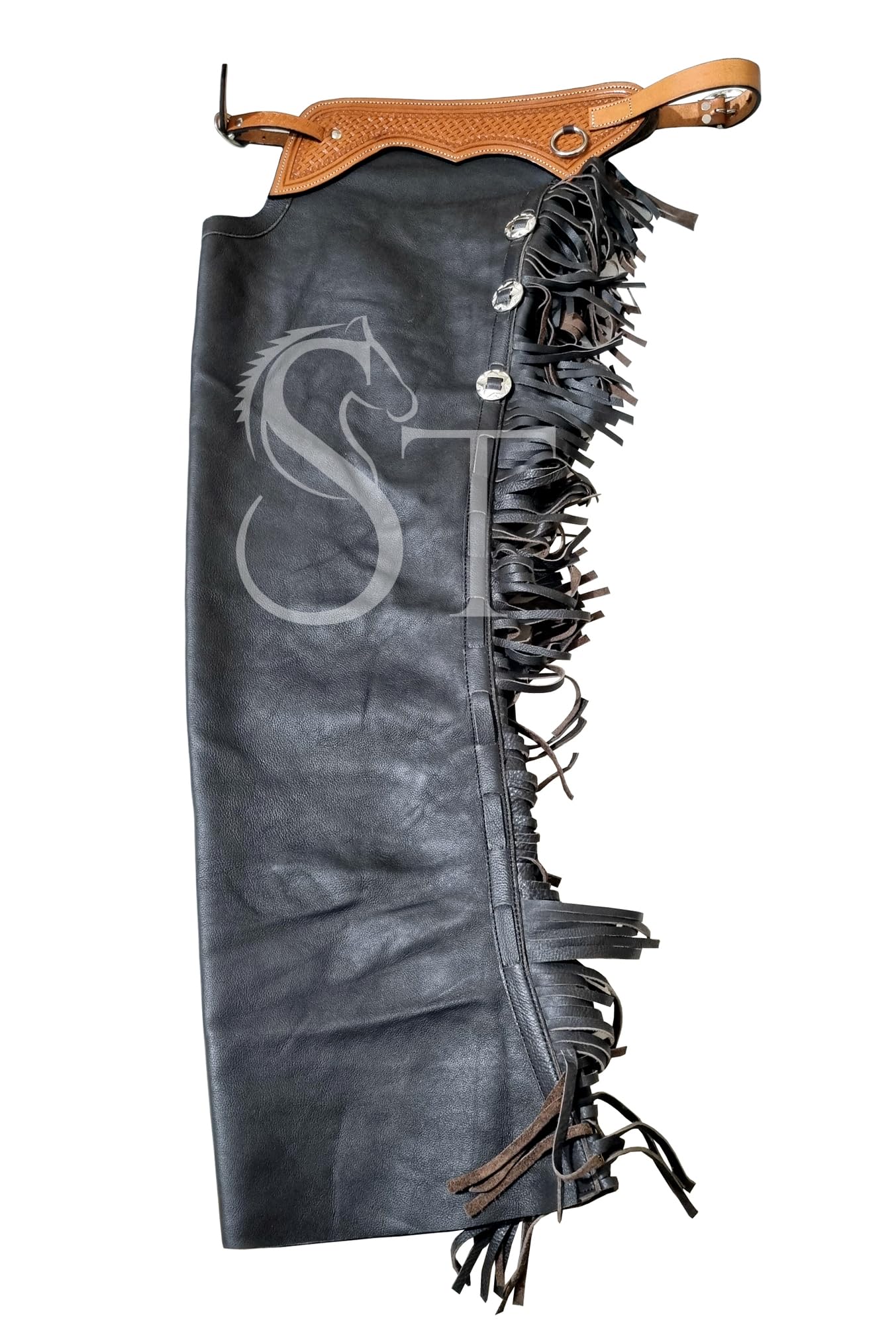 Western Shotgun Chaps - Chapas de cuero de grano completo para trabajo de toro ecuestre para montar a caballo, hechas a medida, pequeñas, medianas y grandes, ST-CHI-069-negro