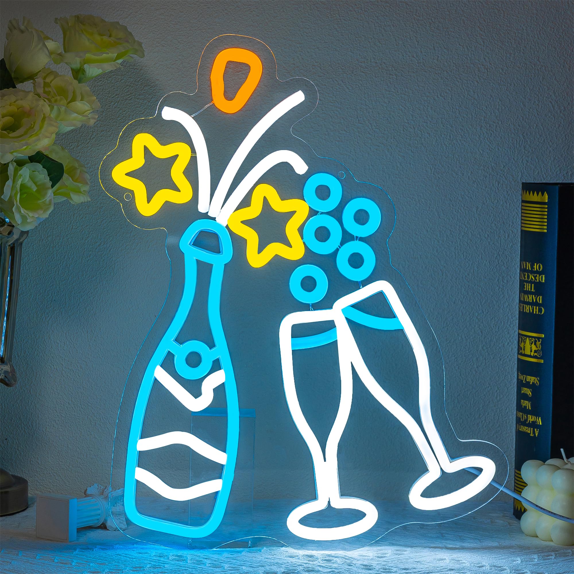 SUYUZUR Champagne Neon Sign for Wall Decor - Bubbly LED Light, Colorful and Dimmable for Bedroom and Bar