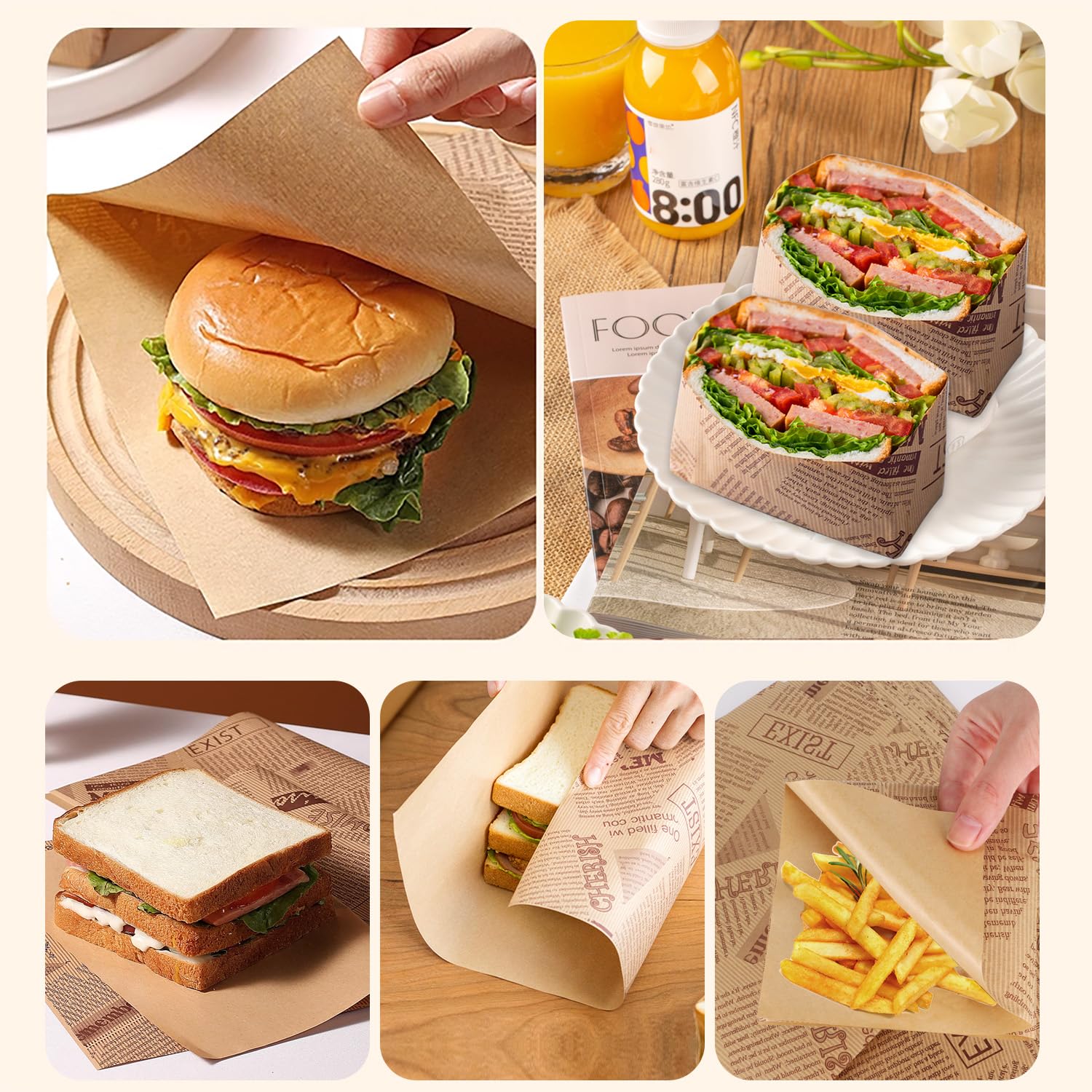 Feuille De Papier Frite Papier D'emballage Alimentaire 100 Feuilles 25x25 Cm - Étanche Et Résistant à L'huile - Pour Frites, Sandwichs, Fromage Feuille De Papier Frite Papier D'emballage Alimentaire 100 Feuilles 25x25 Cm - Étanche Et Résistant à L'huile - Pour Frites, Sandwichs, Fromage