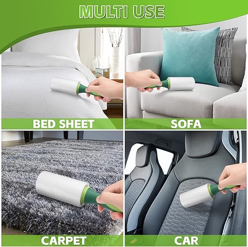 Miniatura 5 de Rodillos de pelusa para pelo de mascotas extra pegajosos, 330 hojas, juego de rodillo de gran valor con 1 herramienta de eliminación de mango