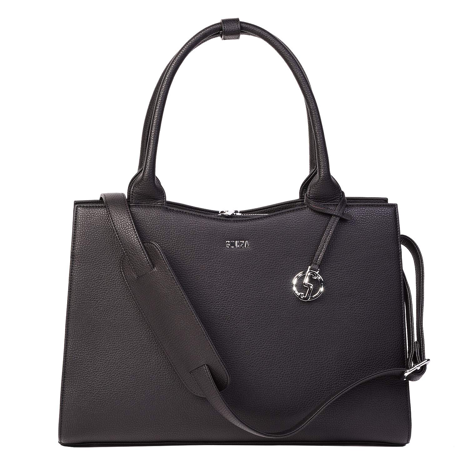 Socha Laptoptasche Damen/Businesstasche Frauen/Notebooktasche mit Tragegurt - Elegant - Extra leichte Synthetik - Deep Black Midi - 14 Zoll Schwarz