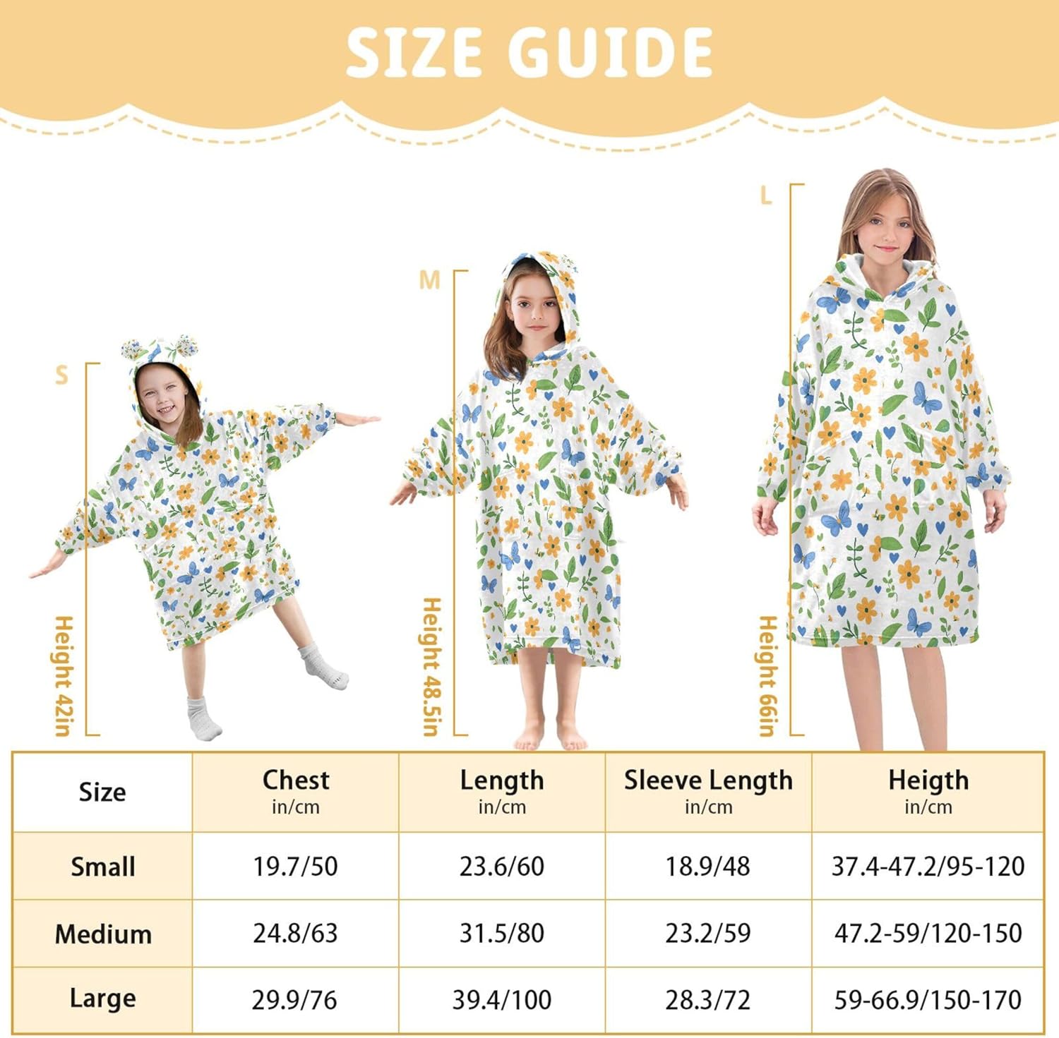 Butterfly Flowers Leaves Kids Wearable Blanket Hoodie and Sleeves for Toddlers, Cute Hoodies Girls B0403711