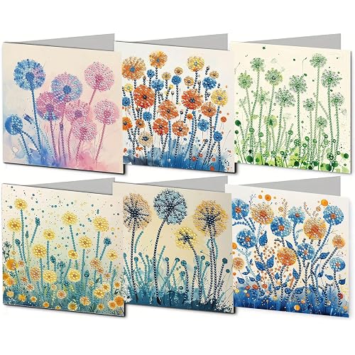 DDGYP 6pcs Diamond Art Cards - 5.9x11.81in Diamond Art Painting Greeting Card Kits, DIY Diamond Art Greeting Cards with Envelopes for Birthday & Daily Greetings