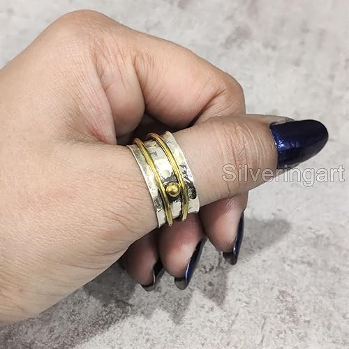 Miniatura 3 de Infinity Spinner Band, Meditation Ring, 925 Sterling Silver Ring, Spinning Thumb Ring, Two Tone Ring, Fidget Ring, Handmade Jewelry, Christmas