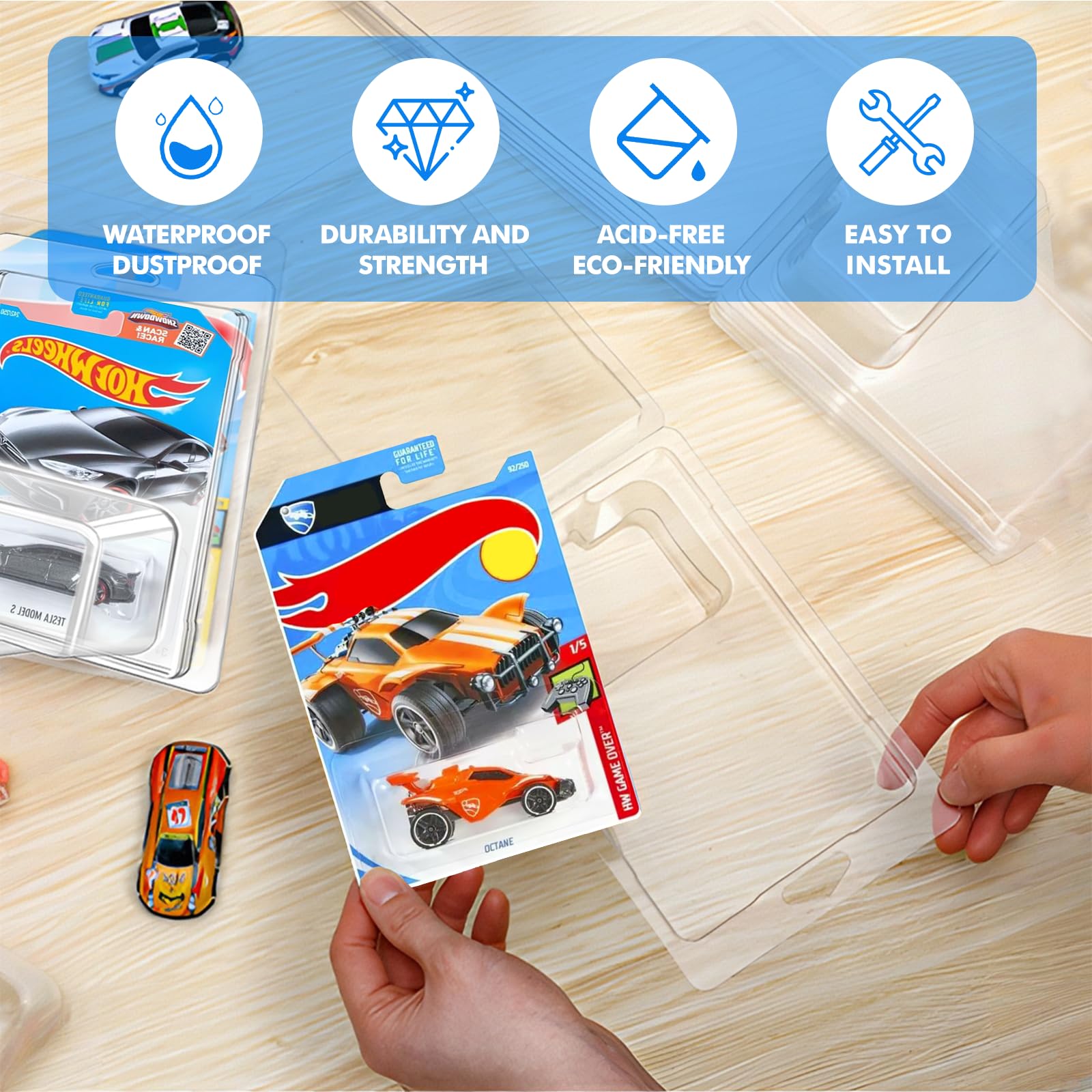 FUYITE 30 Pcs Protector Case Compatible with Hot Wheels Display Case Plastic Car Display Protective Case Model Car Clamshell Cases, Clear Die Cast Car Blister Pack Covers