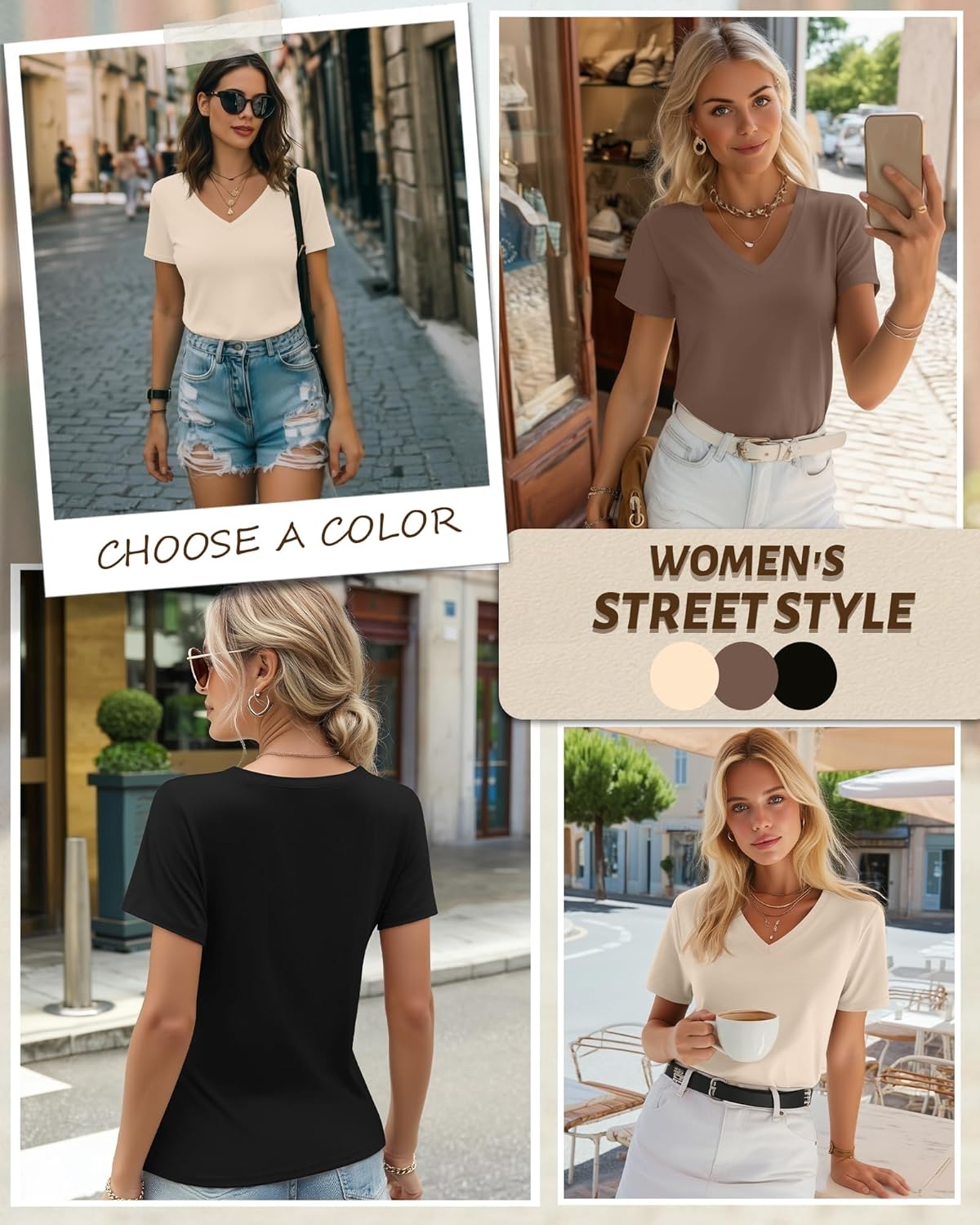 Riyiper 3 Pack Women's V Neck T-Shirts Short Sleeve Loose Fit Tops Casual Basic Trendy Straight Hem Plain Tees - Image 2