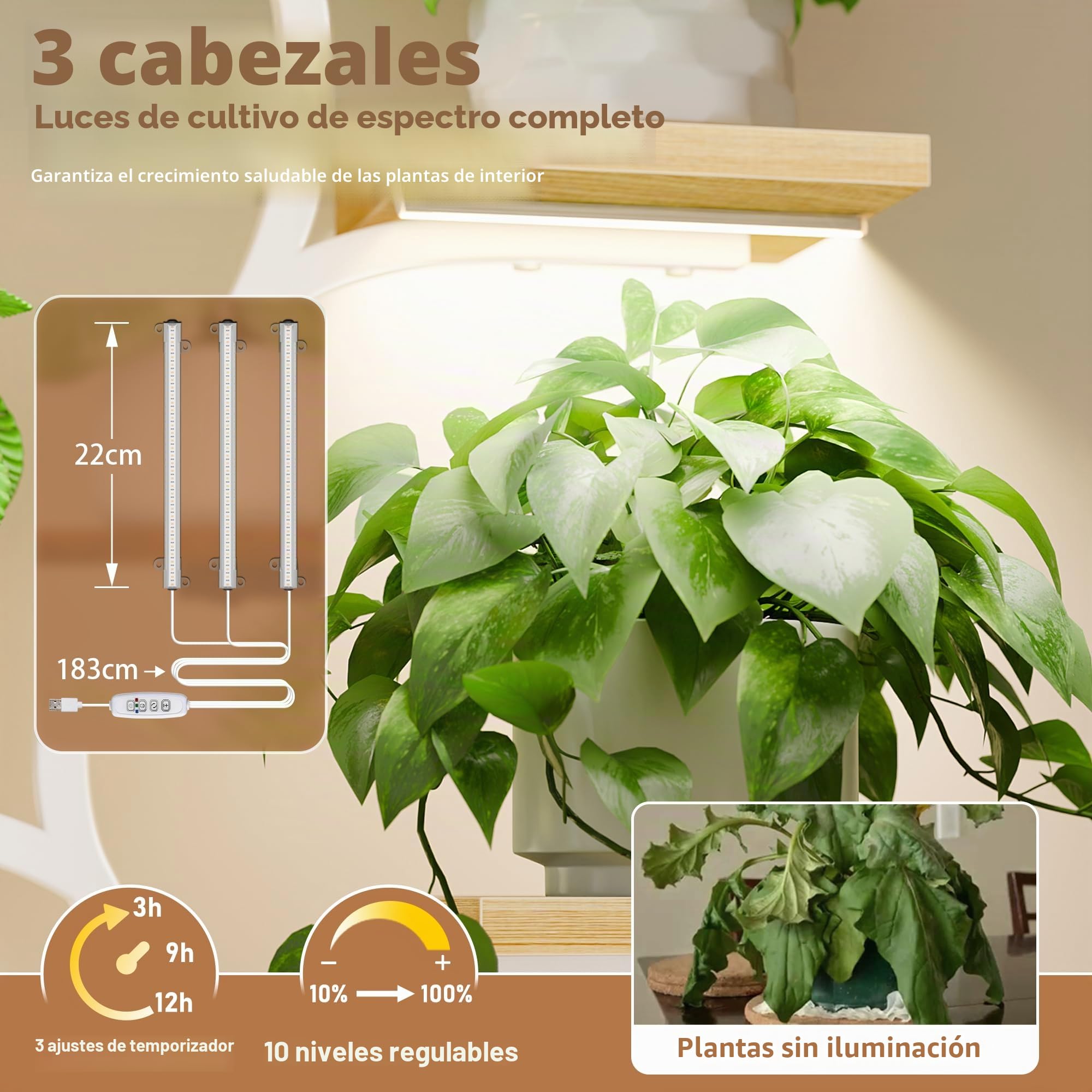 BACEKOLL Soporte para plantas con luz de crecimiento - 8 niveles, soporte para flores de 124 cm, metal y madera, estantería para plantas - Escalera de flores para interior y exterior - Blanco