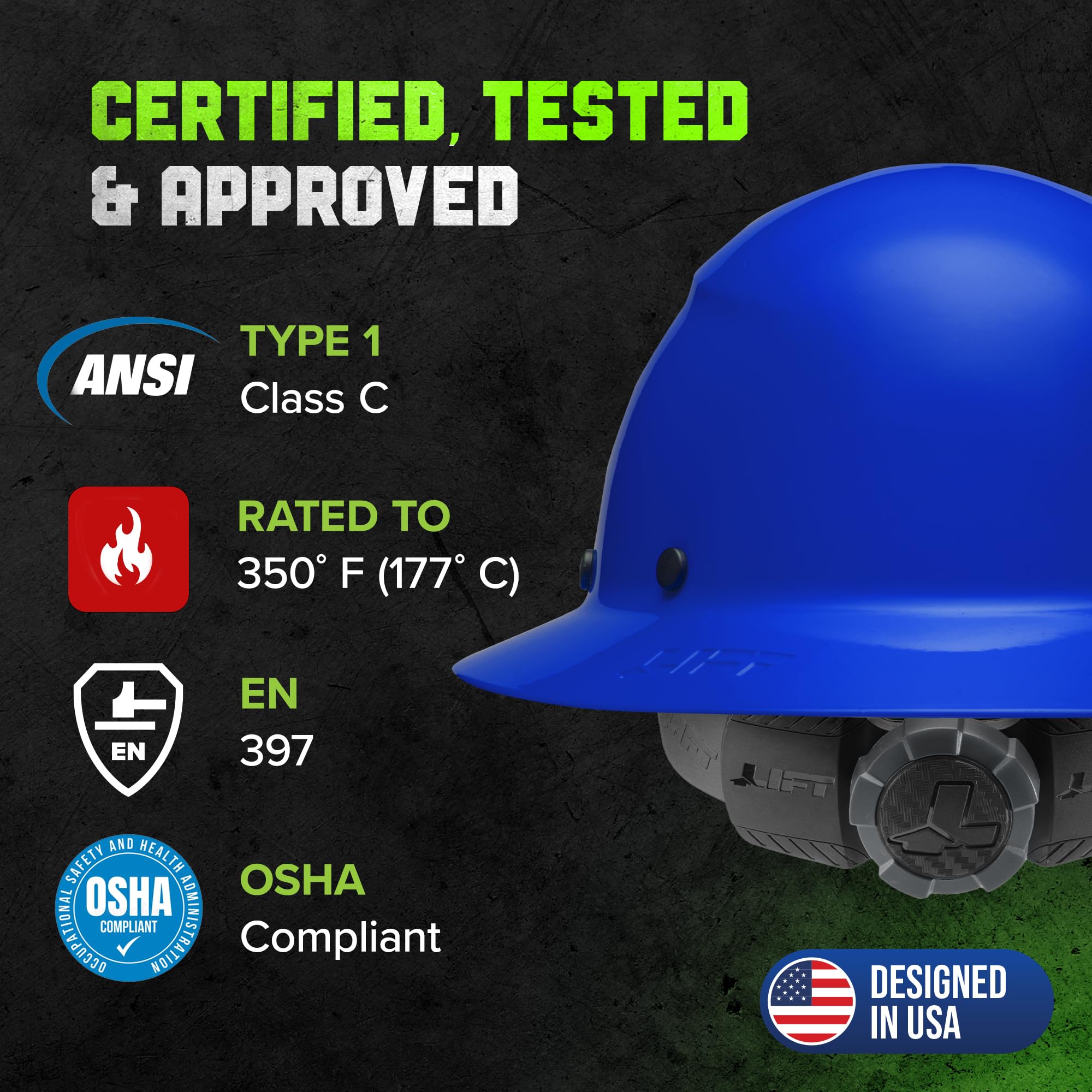 Lift Dax Fiber Resin Full Brim Safety Helmet/Hard Hat, Blue