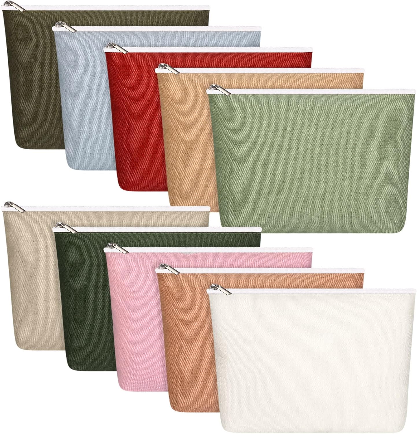 Reginary 10 Pcs Christmas Canvas Makeup Bags Bulk for Women Blank DIY Pencil Pouch Travel Toiletry Cosmetics Bags Gift for Thanksgiving Wedding Nurse Teacher Sisterhood Coworker(Macaron Color)