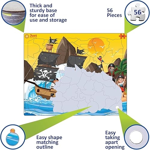 Miniatura 5 de Just Smarty Rompecabezas pirata de 56 piezas para niños de 4, 5 y 6 años de edad con formas divertidas y bandeja. Divertido juguete educativo de
